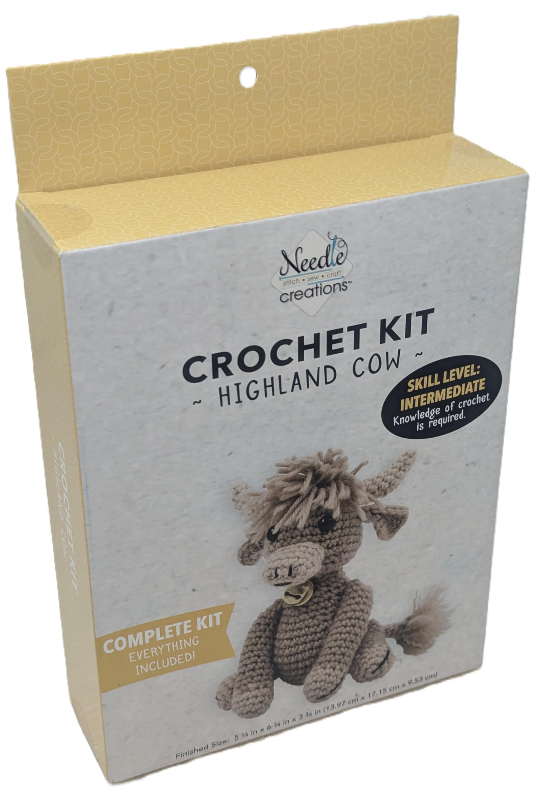 Needle Creations Brown Highland Cow Crochet Kit For Adults – Diy Amigurumi Yarn Craft Kit With Yarn, Hook, Stuffing & Instructions – Intermediate Level Crochet Animal Kit – Makes Adorable 6.75" Plush Highland Cow