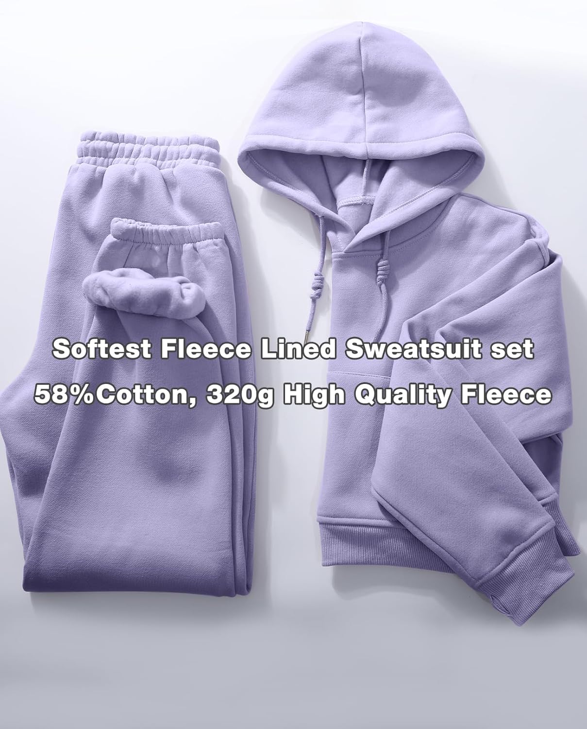 Flygo Womens Fleece 2 Piece Outfits Sweatsuit Crop Pullover Sweatshirt Joggers Pants Tracksuit Set - Image 2