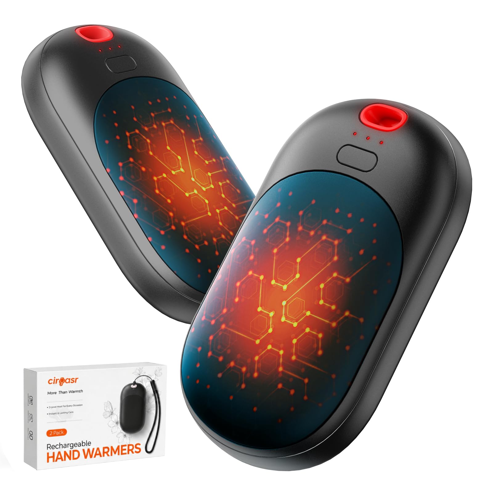 Handwärmer Elektrisch 2er-Set, Taschenwärmer Wiederverwendbar | 1s Schnellheizung, 3 Stufen, 11h Wärme, 4000mAh Ultradünn Handwärmer für Outdoor Camping Skifahren & Geschenk