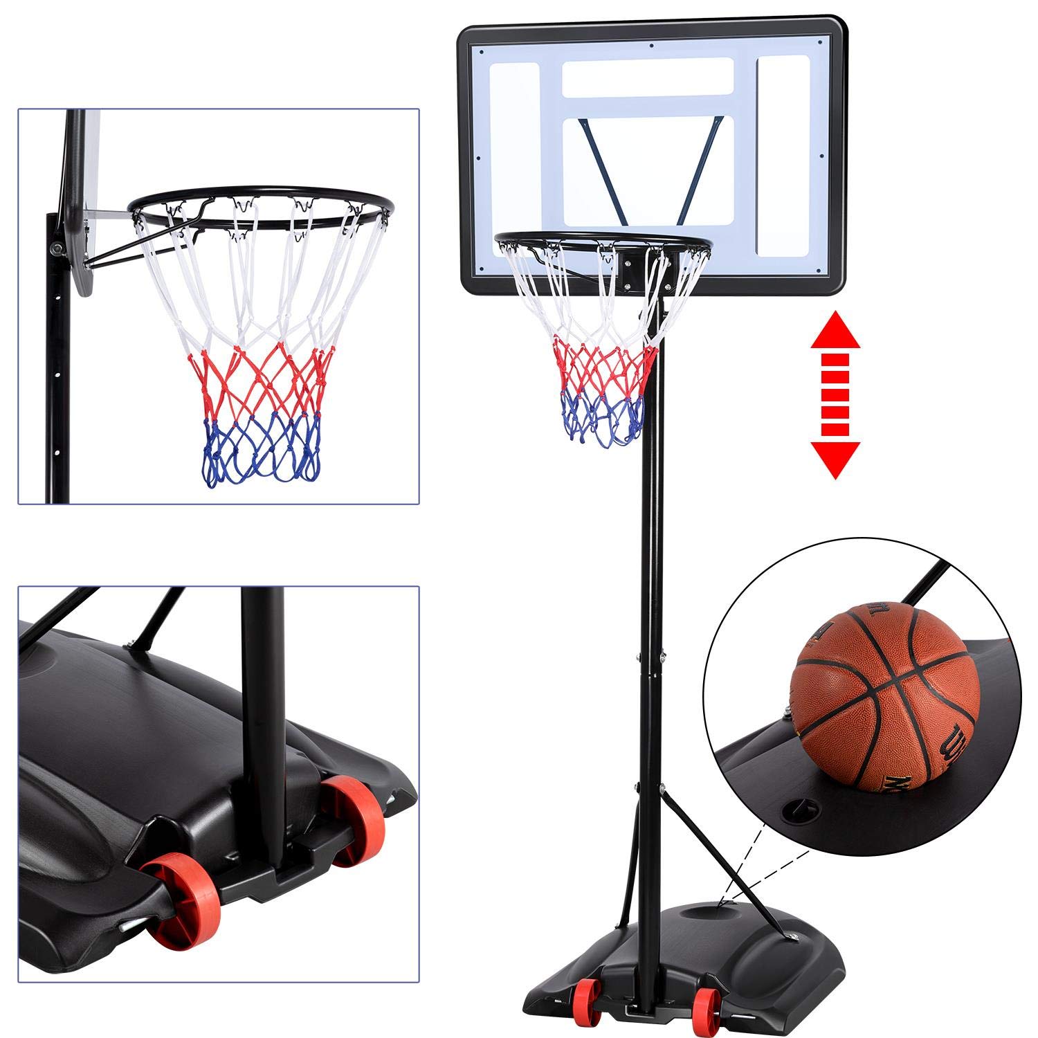 Yaheetech Canestro Basket Altezza Regolabile 219 cm - 279 cm Esterno Interno Camera Portatile con Colonna Tabellone Canestro