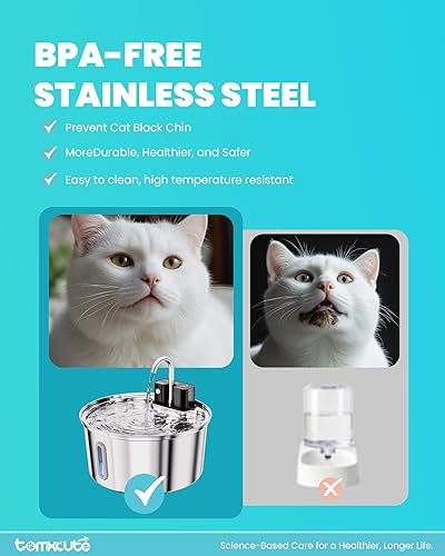 Miniatura 7 de Fuente de agua inalámbrica para gatos, fuente de agua automática para gatos de 108 oz3.2 L, sin cable, de acero inoxidable, funciona con pilas,