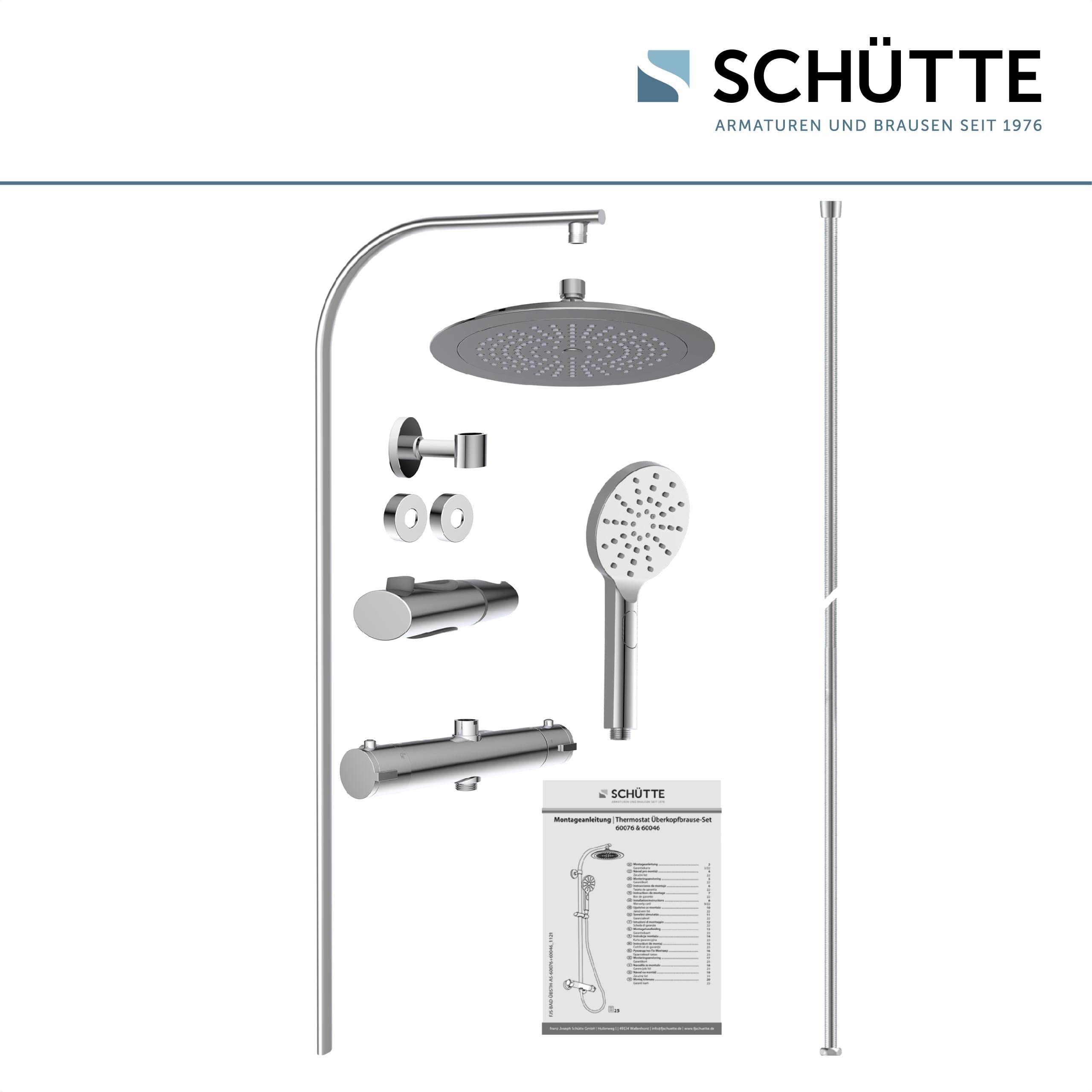 Schütte MADURA System termostatowy, zestaw dużych efektów deszczowych (Ø 24 cm) i regulowany prysznic, zestaw drążka, kolumna, panel prysznicowy, chrom, stal nierdzewna, (B x H x T): ok. 240 x 1010 x