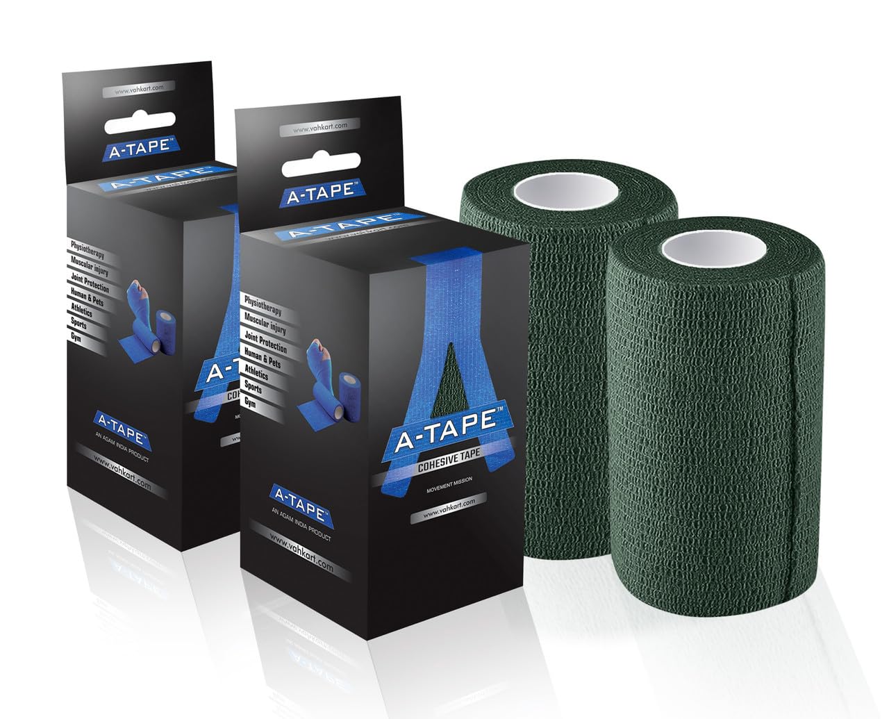 A-Tape Breathable Self Adhesive Cohesive Bandage Wrap - Athletic Non-Woven for Sports, Medical Use, Injuries, Knee & Wrist Support - Suitable for Humans & Pets (Forest Green, 10 cm Pack Of 2)