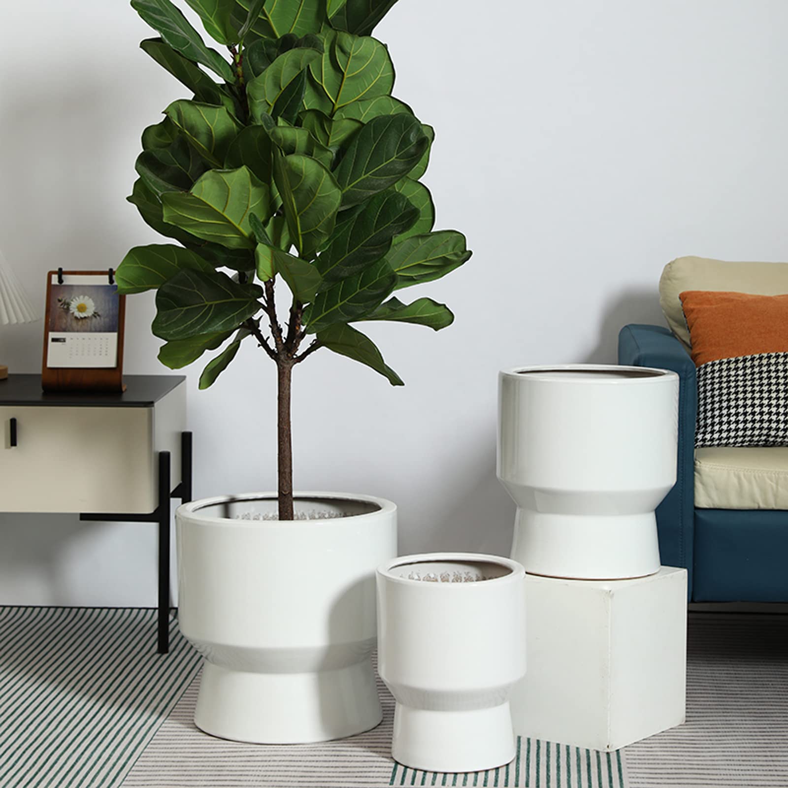 Vasi da Giardino Vaso da Fiori in Ceramica, vasi da Giardinaggio Moderni con Foro di drenaggio per la Decorazione del davanzale della Finestra dell'ufficio Desktop di casa (Bianco)