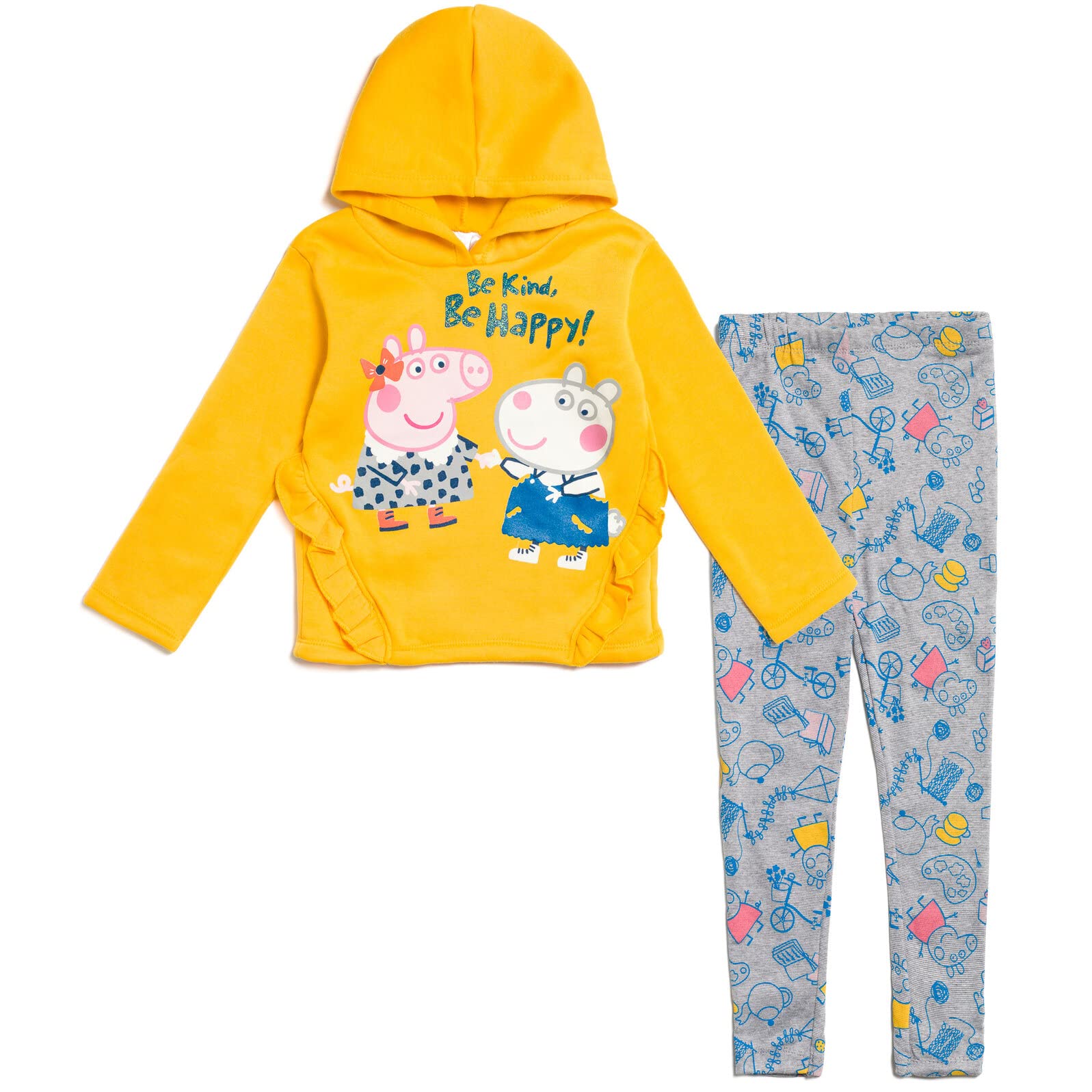 Peppa Pig Maglione da ragazza, con cappuccio e leggings, in pile, per bambini piccoli e grandi