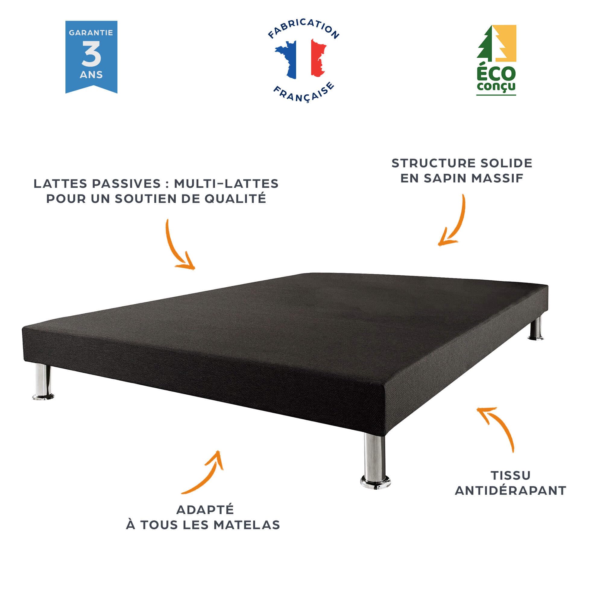 EBAC Literie Matelas Ressort + Sommier SR9 Deco 90x190 Rhodes - H. 24 cm - Soutien Ferme