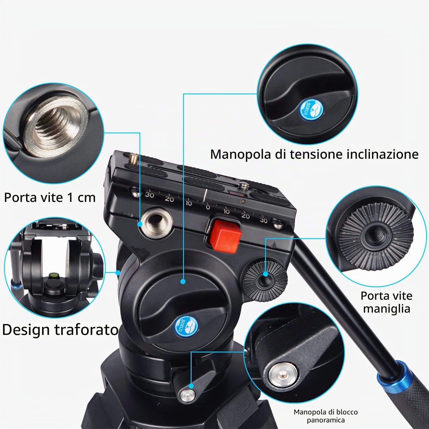 SIRUI SH05 Treppiede Video con Testa Fluida a 360°, Supporto Treppiede Leggero in Alluminio per Fotocamera Reflex, DSLR, Treppiede Cavalletto Videocamera, Altezza Massima 140cm, Carico Massimo 6kg