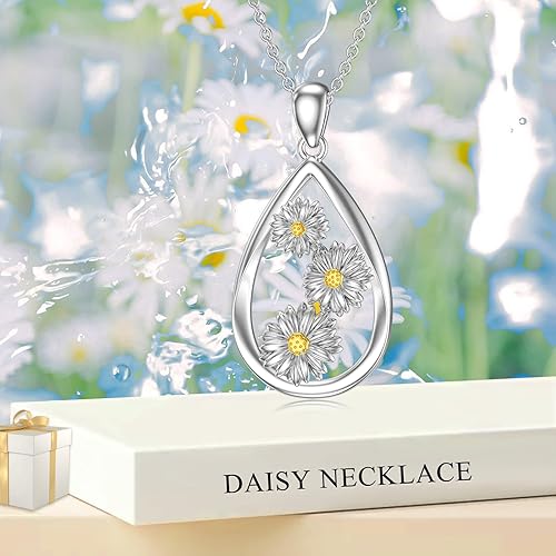 Miniatura 6 de Collar de margaritas de abril para mujer, plata de ley 925, colgante de flor de nacimiento en forma de lágrima, flor blanca, joyería de cumpleaños,