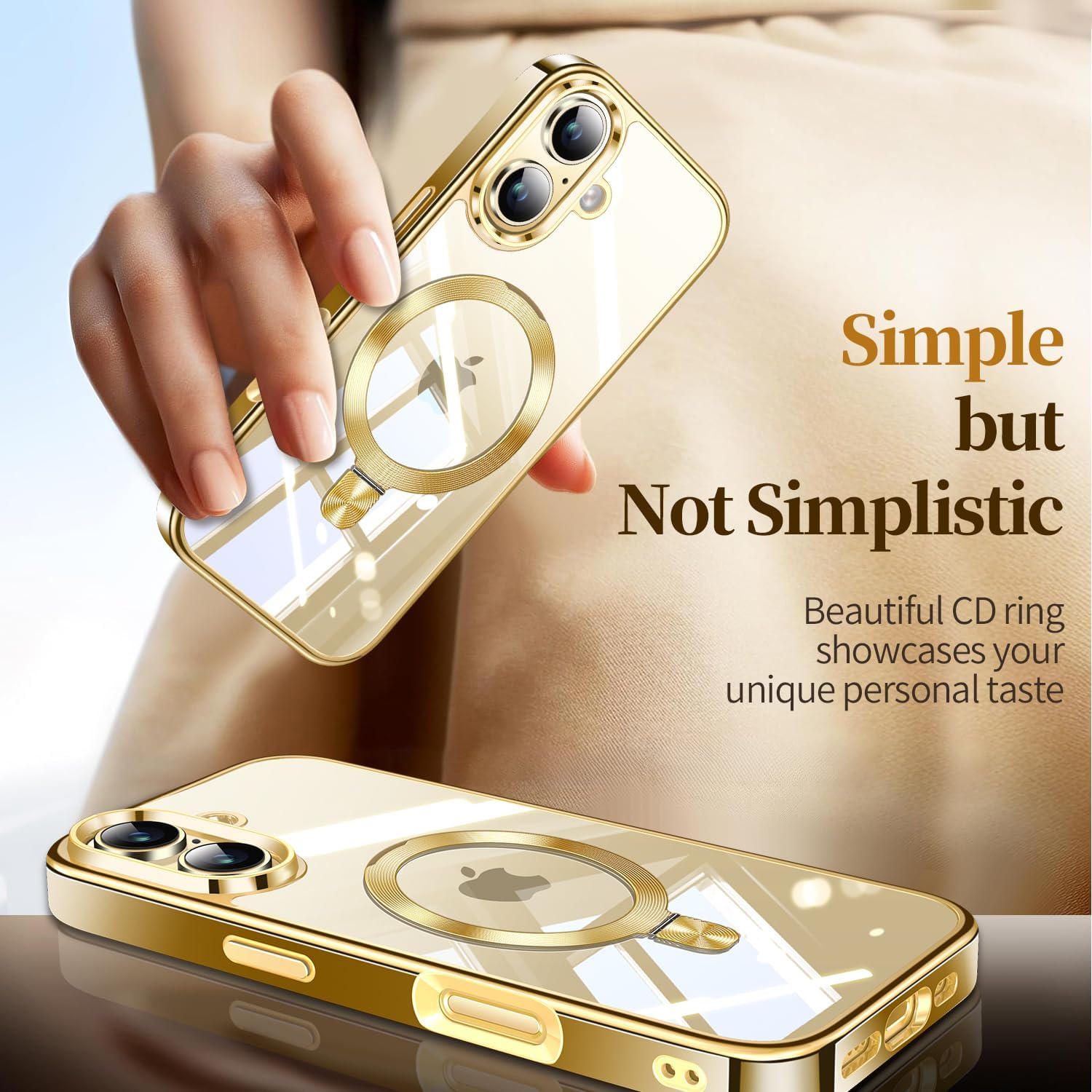 ESTPEAK Titanium Gold CD Mag-Stand Case for iPhone 16 Case with Invisible Magnetic Ring, [Fit for MagSafe] [Never Yellowing] Top Clear Phone Case Cover for iPhone 16 6.1" Men Women, Gold - Image 6