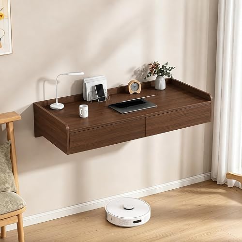 39.4'' Floating Desk with Baffle, Wall Mount Desk with Drawer