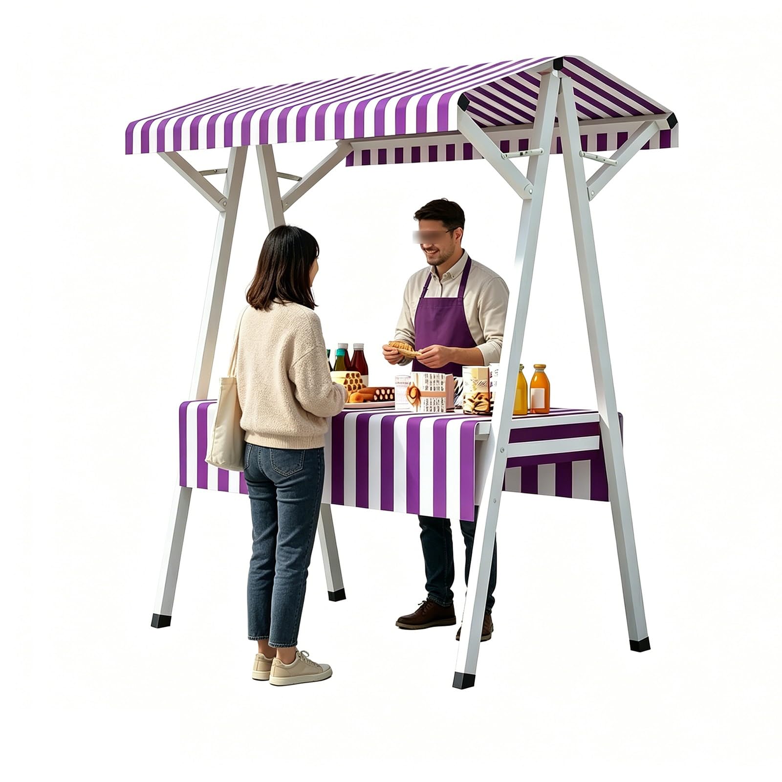 Przenośny Wózek Żywnościowy dla Firm, Składany Wózek Uliczny z Daszkiem, Stoisko Targowe i Kiosk Targowy dla Targów Rolniczych i Imprez(Purple,63in/160cm)