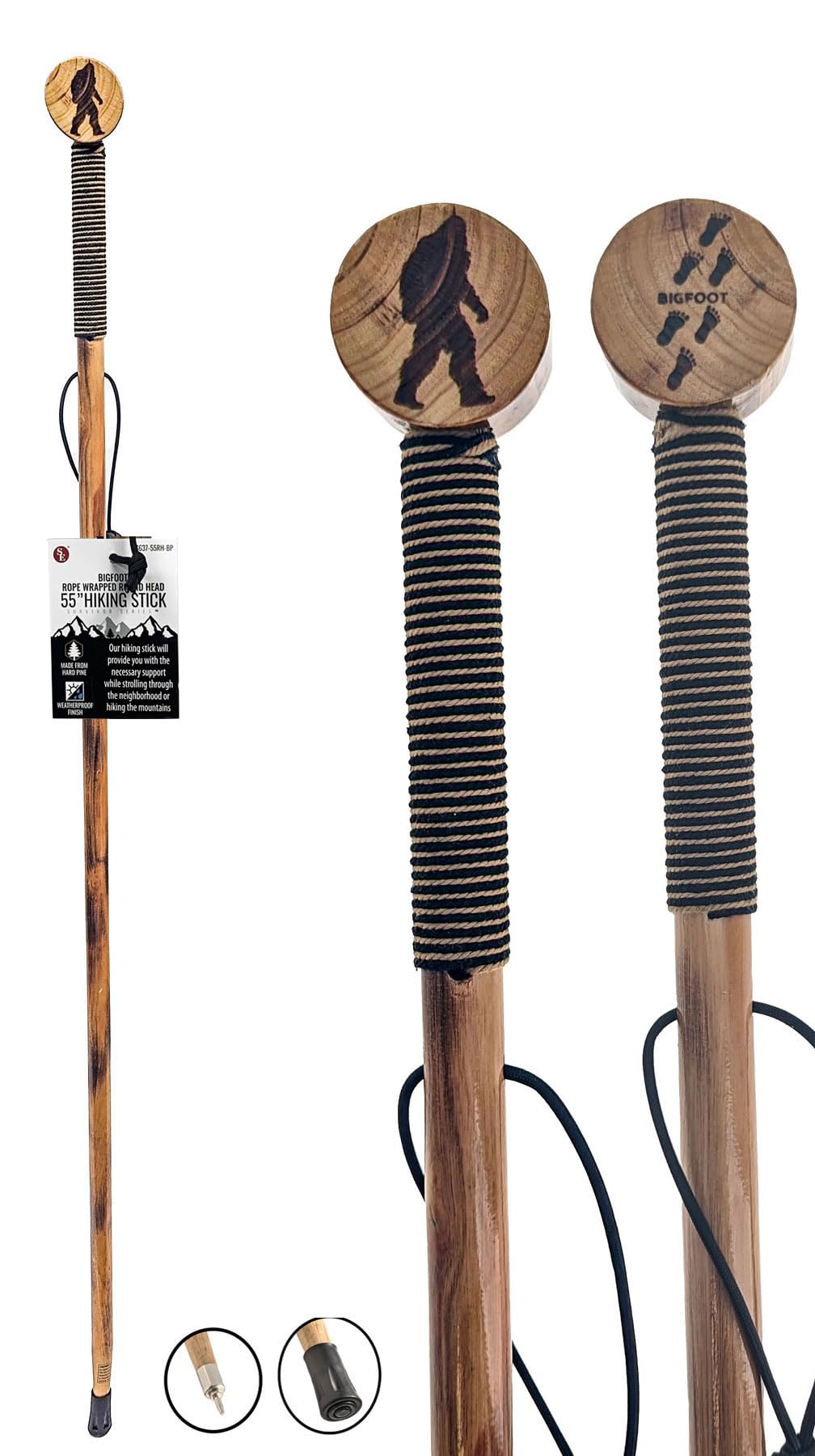 SE 55-Inch Bigfoot Stamped Hard Pine Hiking, Walking, Trekking Stick with Metal Reinforced Rubber Tip