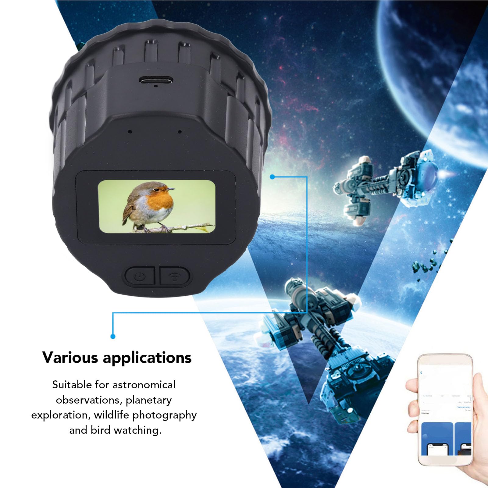 Wi Fi Telescope Camera, Cordless Electronic Eyepiece, Supports 2K Video Recording & 4MP Photos, Digital Telescope Camera for 24mm-50mm Scopes (No Memory)