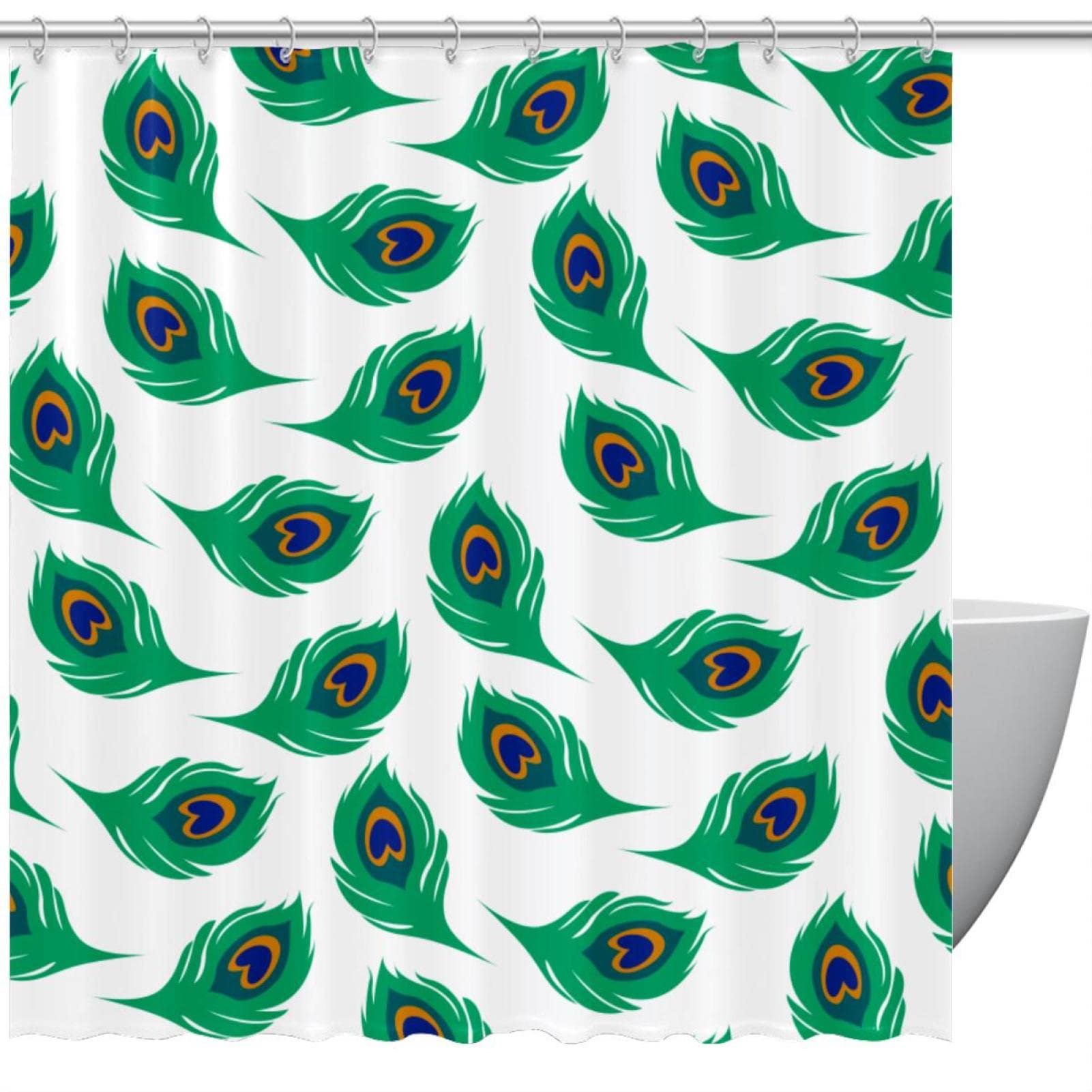Rideau de douche paon vert coloré imperméable 183x183cm salle de bain