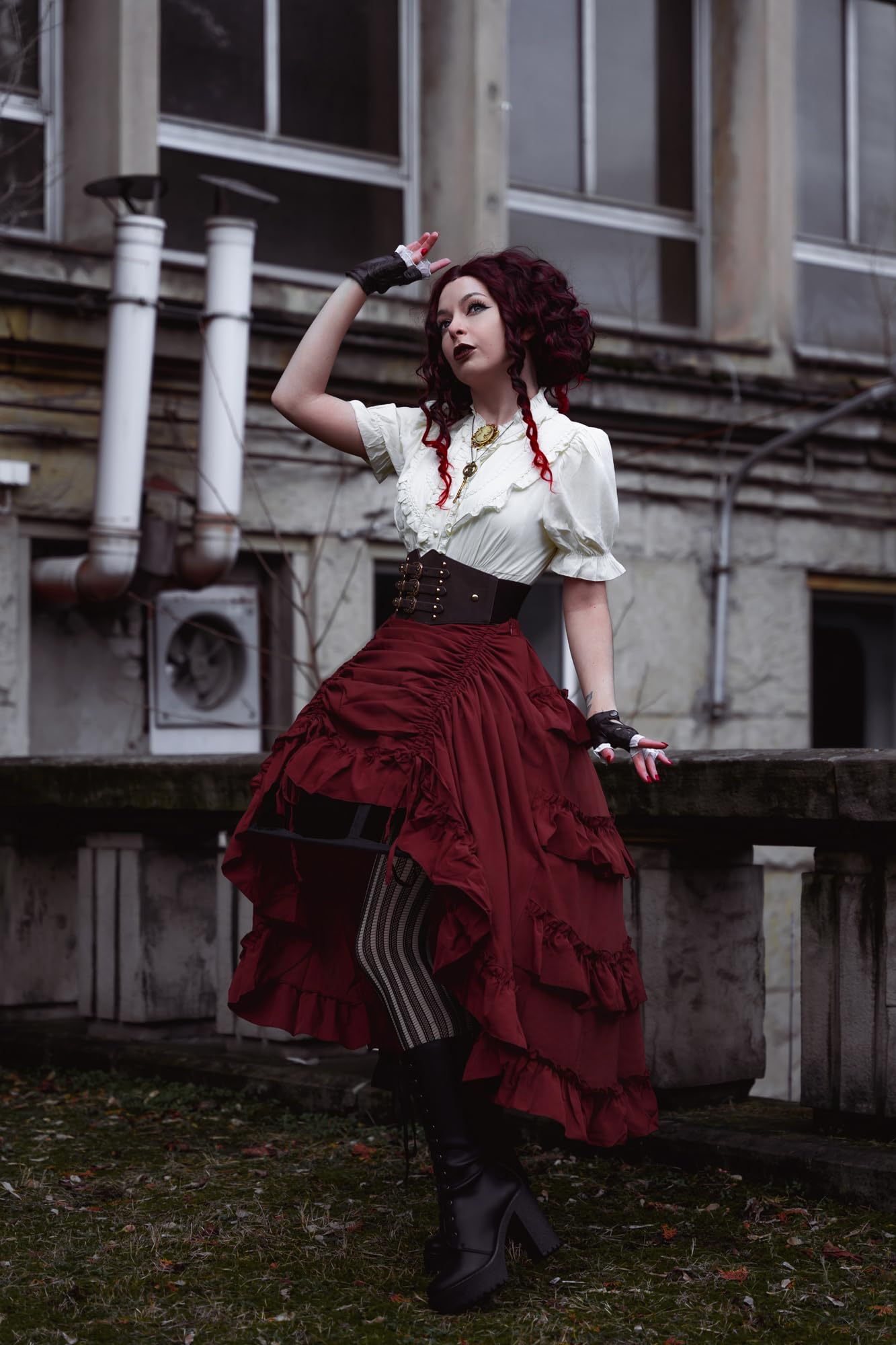 Scarlet Darkness Gonna da donna gotica, steampunk, vittoriana, sottana con orlo alto-basso