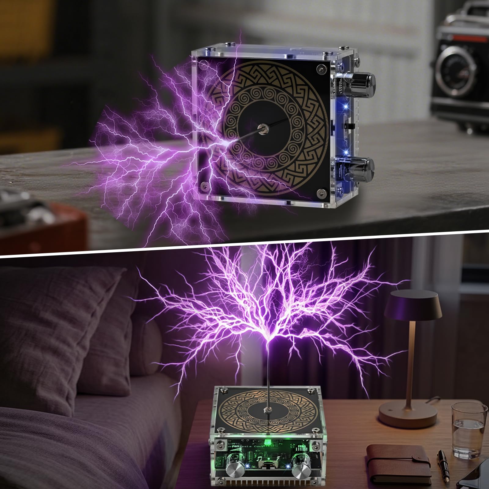 Musik Tesla Spule Bluetooth Lautsprecher mit LED, Berührbarer Lichtbogen Plasma Generator, Tesla Coil Speaker mit 10cm Lichtbogen, Desktop Deko Physik Experiment Geschenk für Technikfans