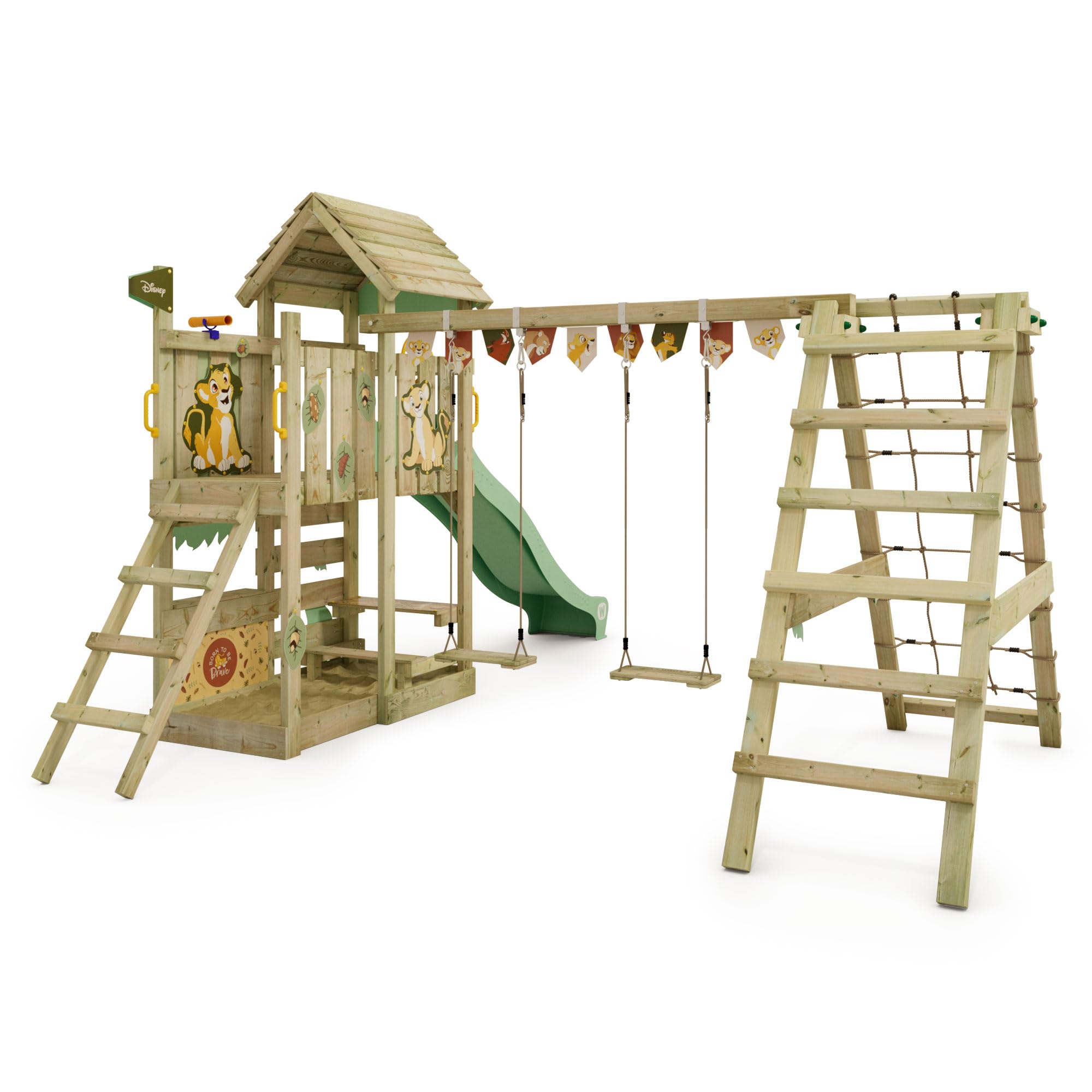 Disney's Il Re Leone Story Gioco da giardino di Wickey - Telaio per arrampicata, torre per arrampicata, giochi da giardino per bambini - parco giochi da giardino in legno per esterni con sabbiera