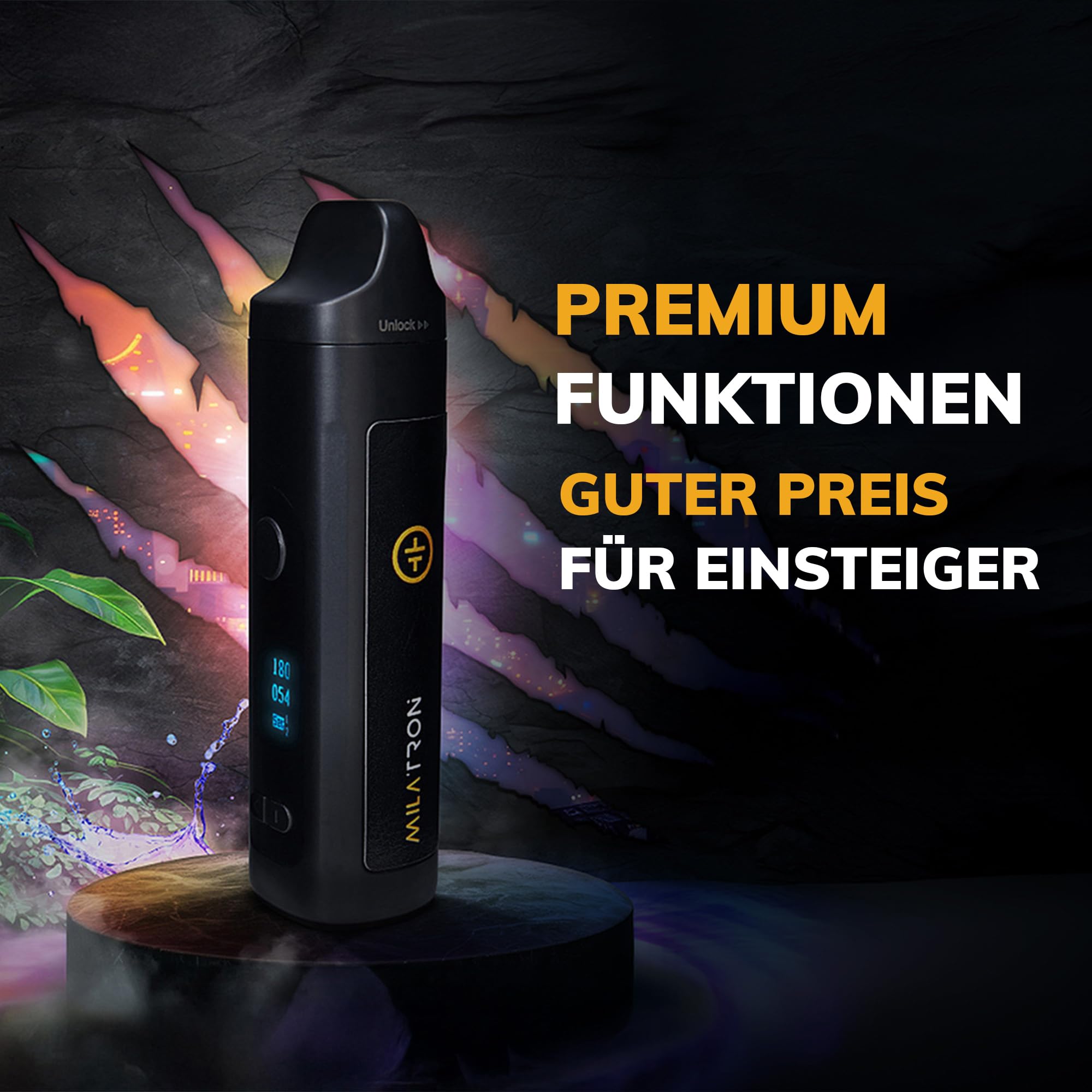 Milatron vaporizzatore erbe, riscaldamento rapido 25 secondi, display OLED, temperatura regolabile 160 °C a 240 °C, batteria 2300 mAh, USB C, sistema ibrido a convezione