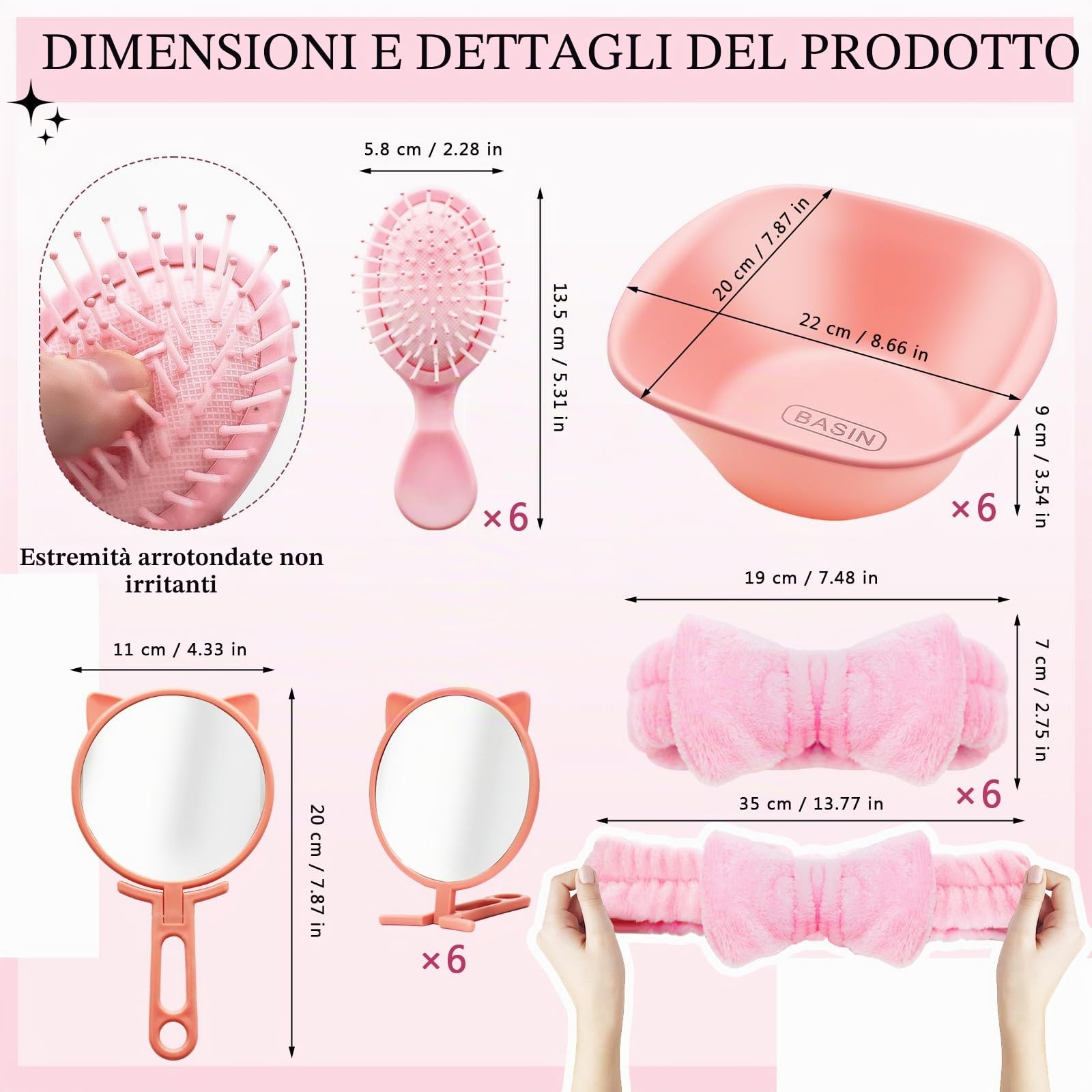 Set di 60 accessori per feste spa e pigiama party, con 6 maschere per il viso, set di 6 specchi, 6 pettini per cuscino d'aria, 6 fasce per capelli, regalo per bomboniere