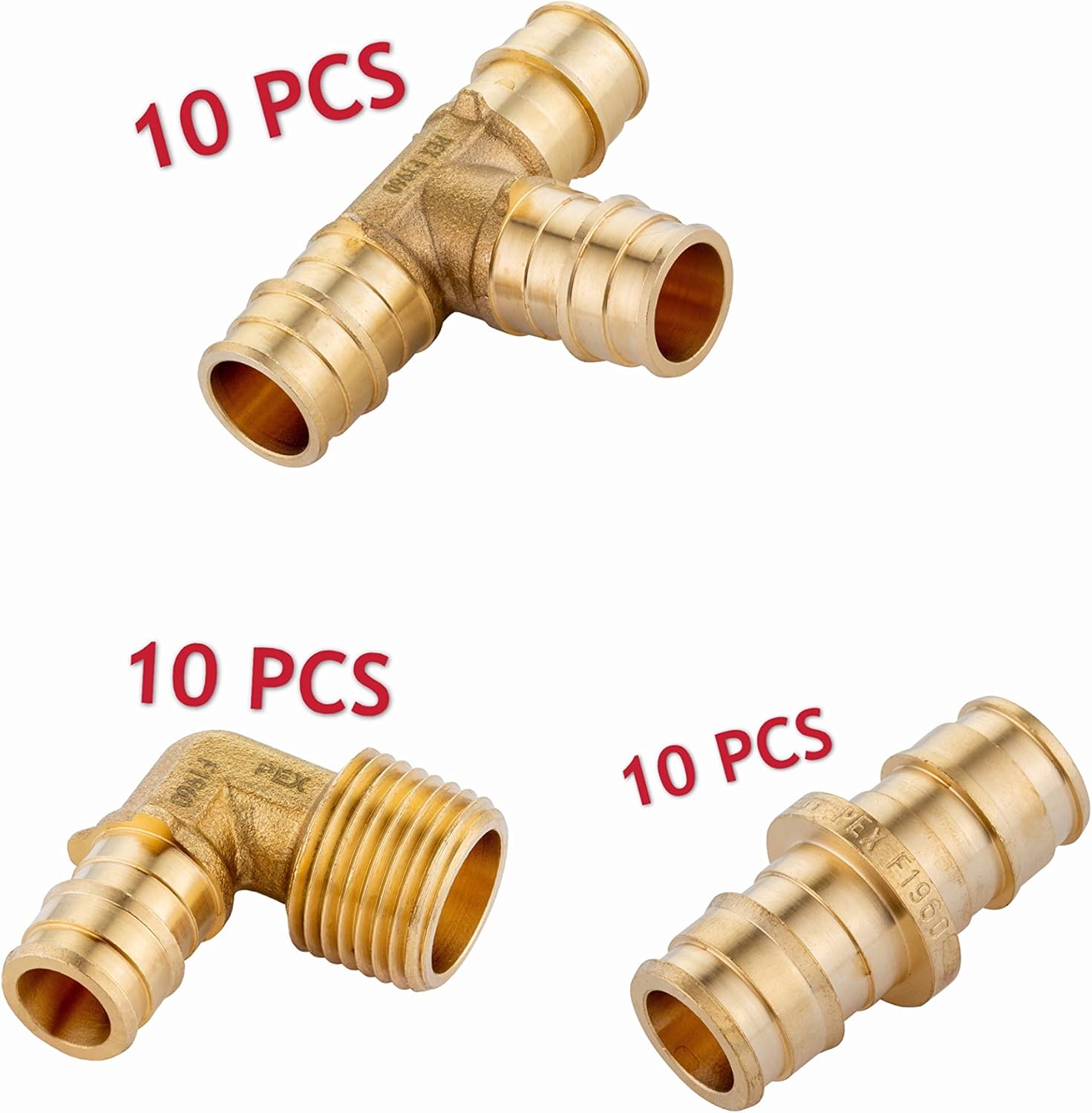 (Pack of 30) Efield 3/4 Inch Pex A Expansion Fitting Bundles: Tee "T", Elbow and Coupling 10 Pieces each, ASTM F1960,(PEX1960109)