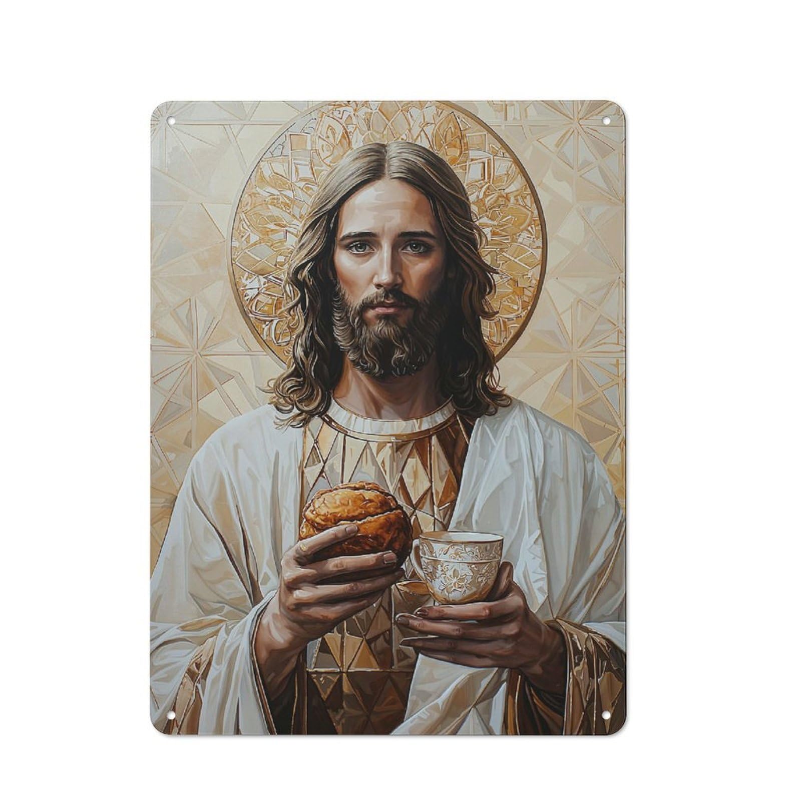 Junmoney Jesus With Bread And Chalice Metal Plaque 40X30cm With For Garage Wall, Retro Decor, For Garage Decor Collectors Refreshing A Room In Autumn