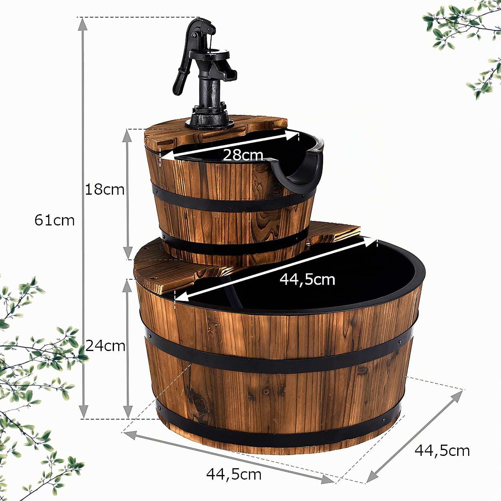 SOARS Fontaine de jardin à 2 niveaux, avec pompe à eau et débit d'eau réglable, design en bois, décoration de jardin pour extérieur, balcon, terrasse