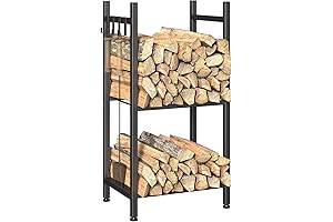 NANANARDOSO Firewood Rack Holder with Hanging Hooks for Indoor Fireplace, Outdoor Fire...