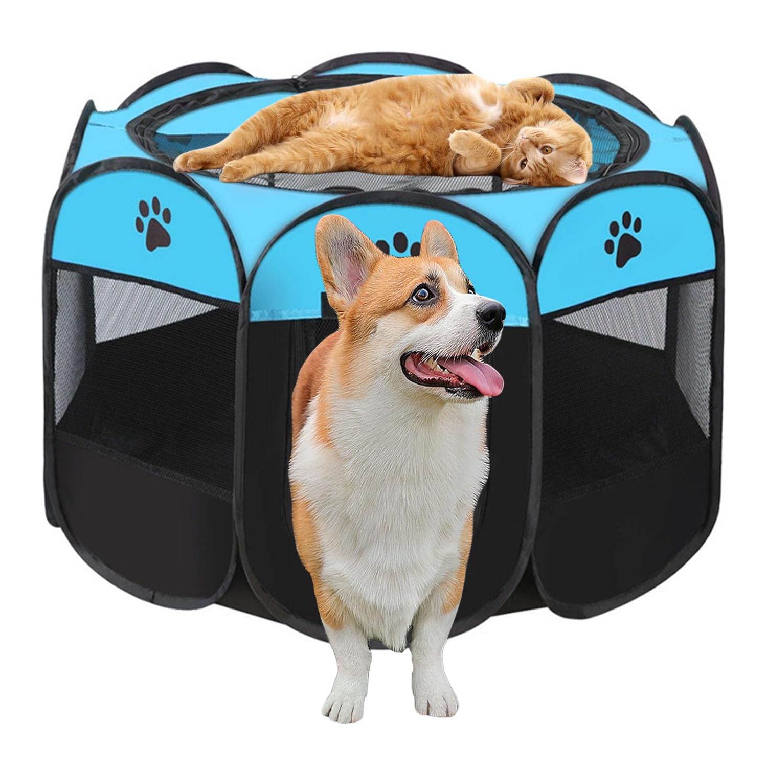 Beccucciolo portatile, per cani, pieghevole, per casa, cuccioli, telo impermeabile Oxford per cani, gatti, conigli, 74 x 74 x 43 cm (blu)