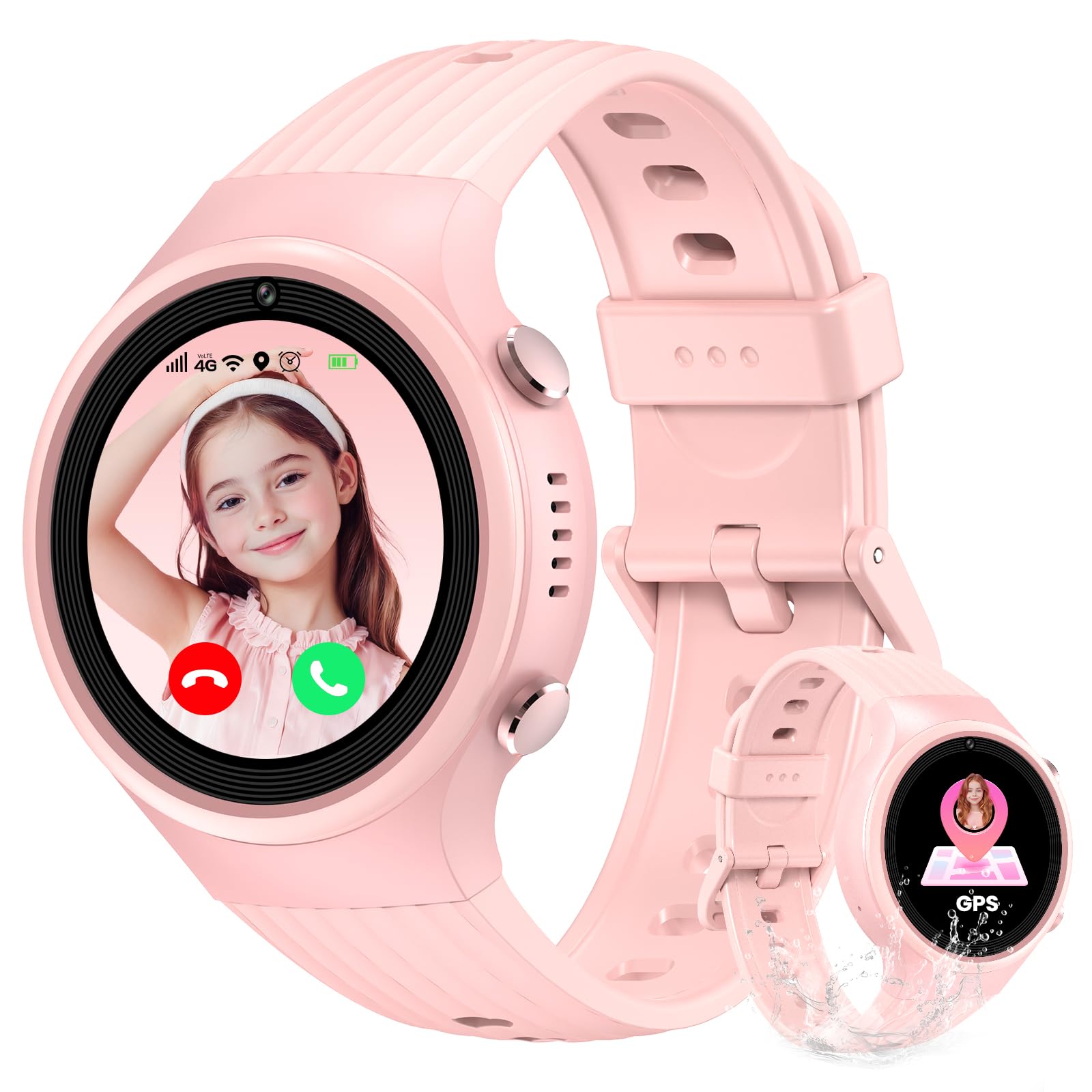 4G Reloj Inteligente para niños, Smartwatch for Kids con GPS y teléfono, SOS, videollamada, Chat de Voz, WiFi, Cámara, Podómetro, Reloj Llamadas Niños Niña Infantil de 4 a 12 Años (Rosa)