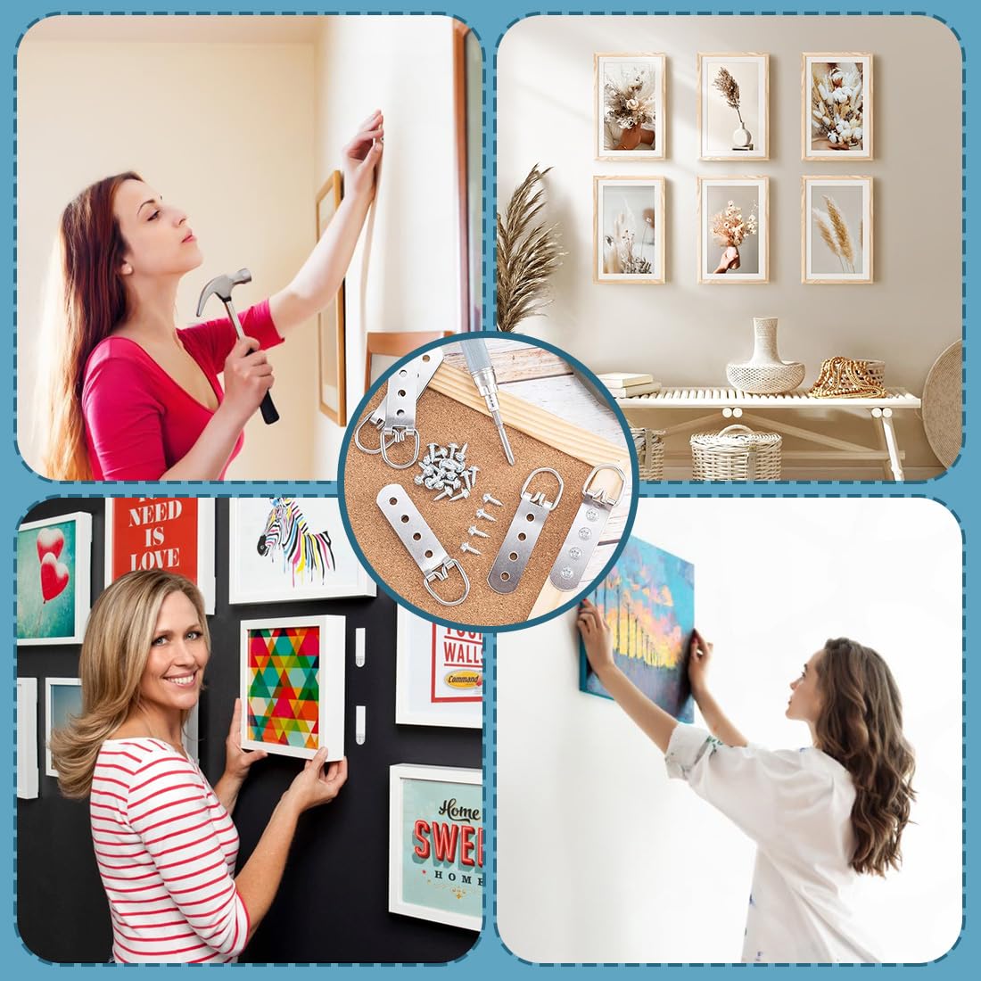 4 Pezzi Attaccaglie Per Quadri Con Viti, Gancio Da Parete Per Carichi Pesanti, Ganci Quadro Per Appendere Quadri, Per Appendere Orologi, Dipinti, Opere D'Arte, Quadro, Quadro A Punto Croce