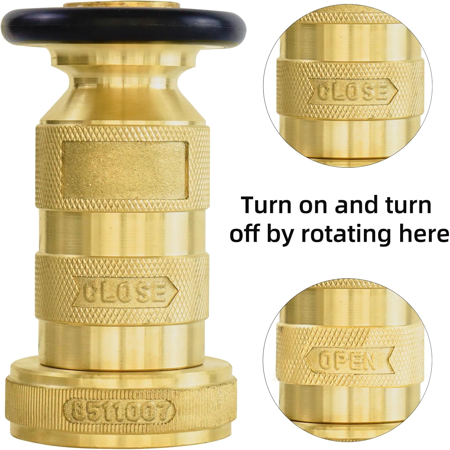 Fire Hose Nozzle 1-1/2" NPSH/NPT Fire Fighter Hose Nozzle 100 psi 75 gpm Brass Fire Equipment Jet Fog Spray Nozzle, Heavy-Duty Industrial Brass Fire Equipment Water Hose Nozzle