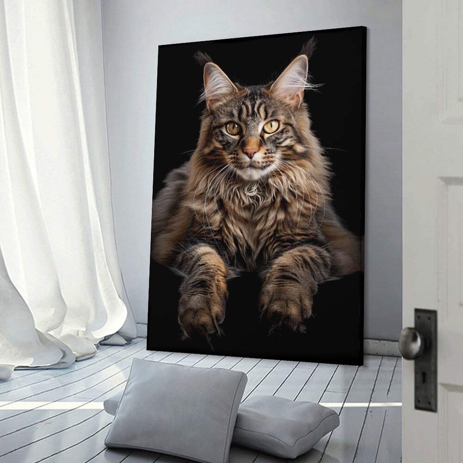Junmoney Maine Coon Hanging Wall Art 24x36inch(60x90cm), for New Homes, Bedrooms Or Workspaces, Thoughtful Wall Decor for Art Lovers