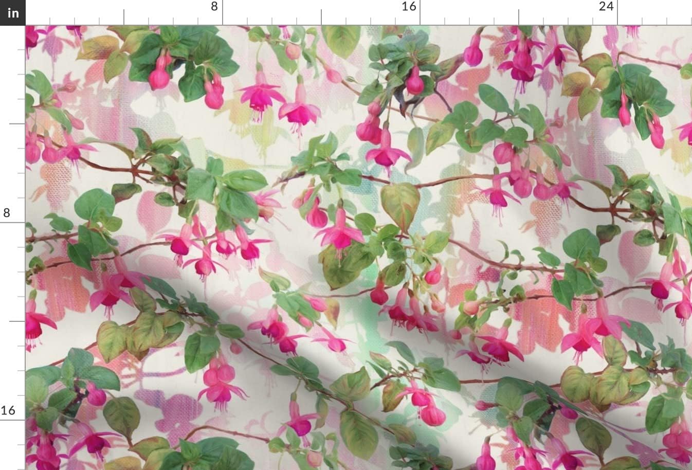 Spoonflower Fabric - Rainbow Fuchsia Floral Painted Pattern Large Print Magenta Garden Printed on Upholstery Velvet Fabric Fat Quarter - Upholstery Home Decor Bottomweight Apparel