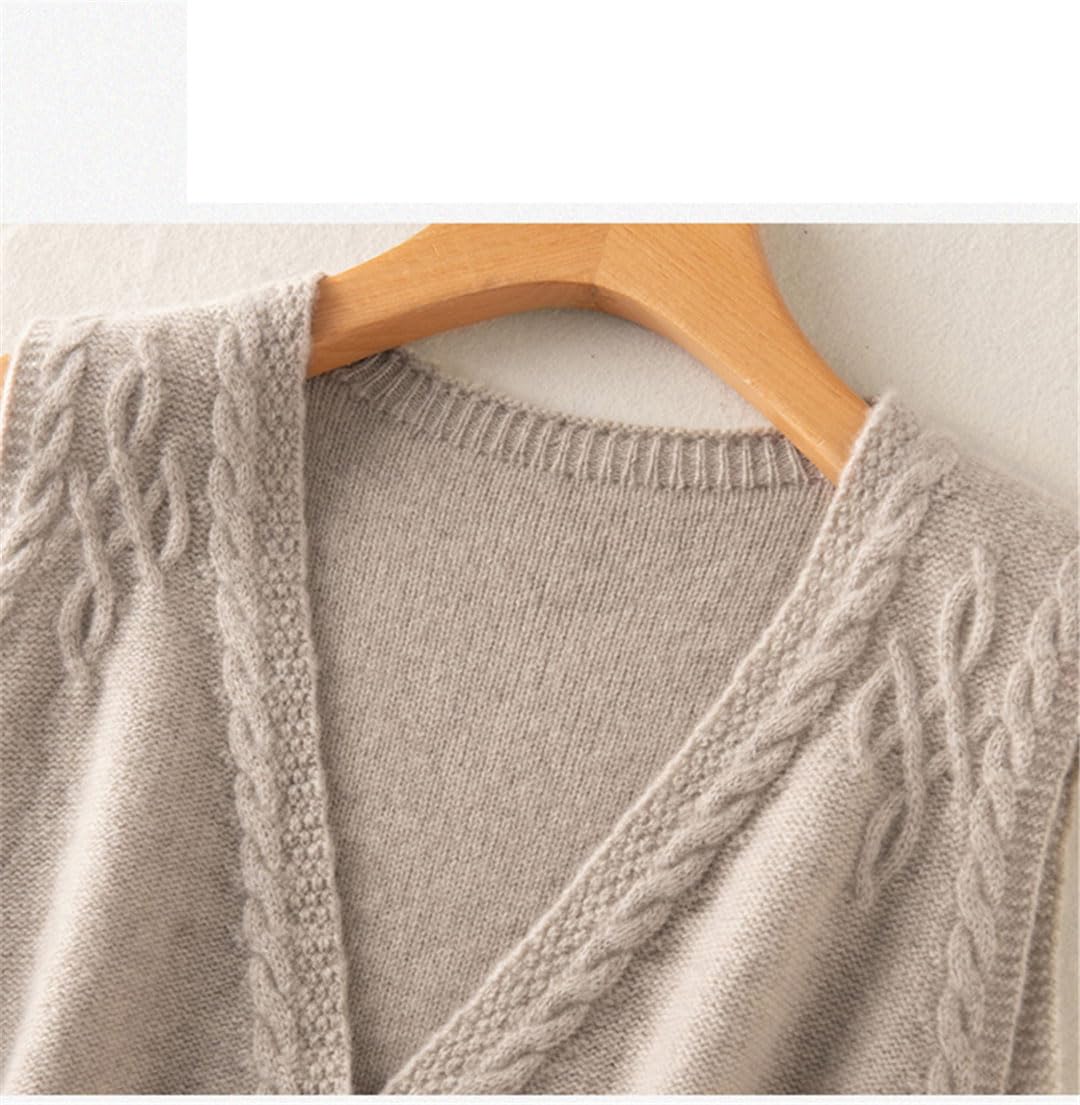 Alloaone Gilet Cardigan in Lana da Donna Lavorato A Maglia con Scollo A V Senza Maniche