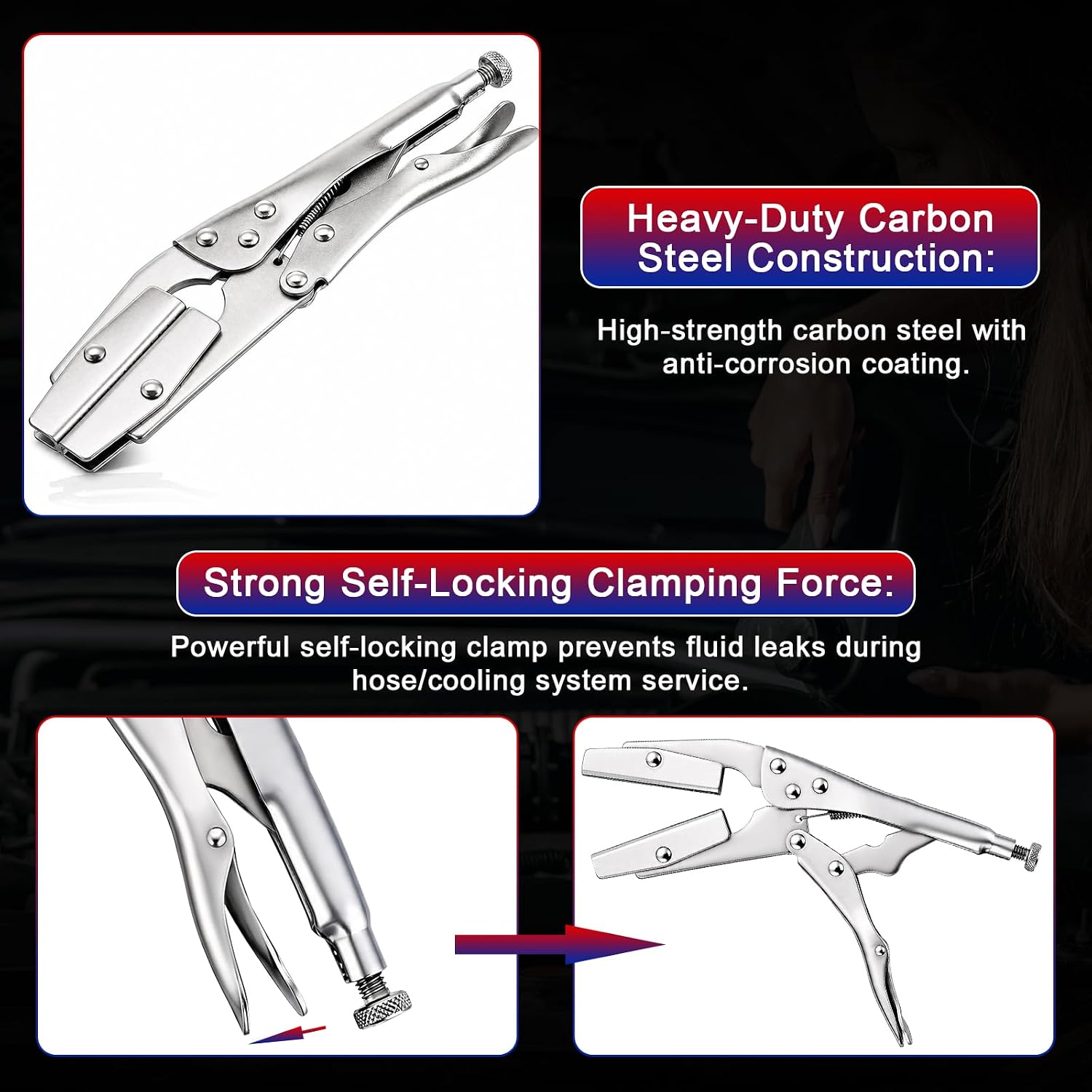 NYXOVA Radiator Hose Clamp Set, 2 Pack 10" Self-Locking Pinch Off Pliers, Pipe Sealing Lock Tool for Automobile Radiator Pipes, Fuel Hoses, Water & Vacuum Lines, Hose Clamp