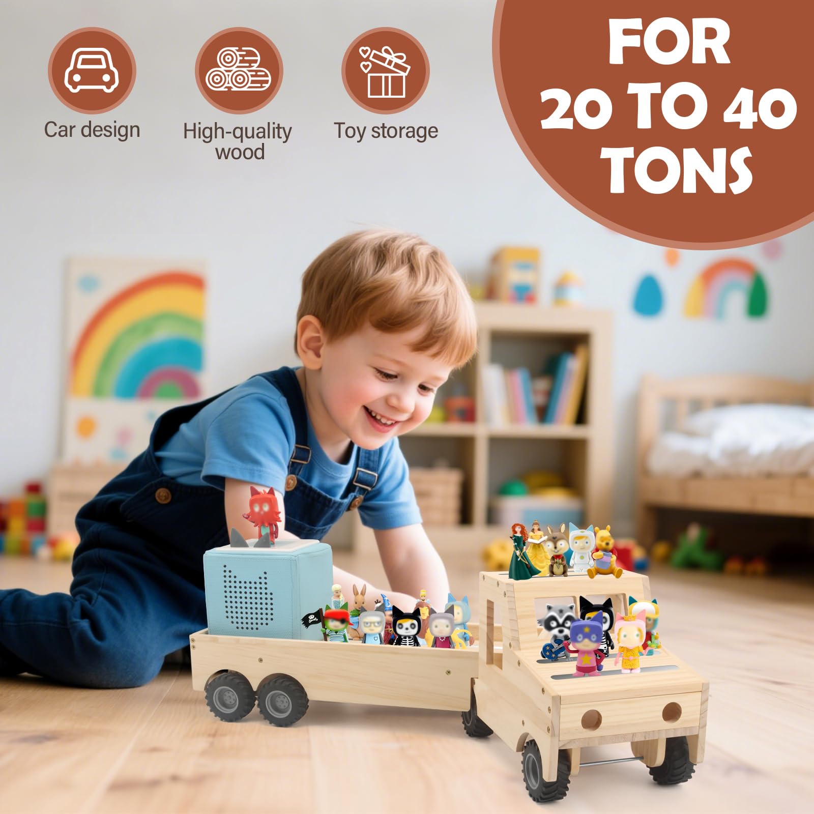 Sun3drucker Storage & Play Car for Toniebox and Tonie Figures Storage Shelf Magnetic Shelves Compatible with Tonie Box Player Character for Children Room (Natural - Image 4