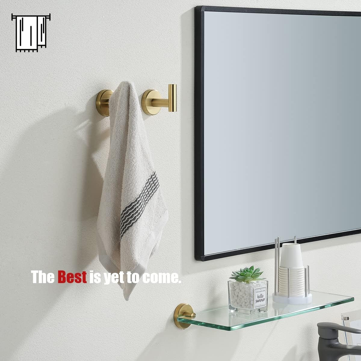 JQK Bathroom Towel Hook Brushed Gold, Brass Coat Robe Clothes Hook for Bathroom Kitchen Garage Wall Mounted (Pack of 4), SUS 304 Stainless Steel 0.8mm, TH100-BG-P4