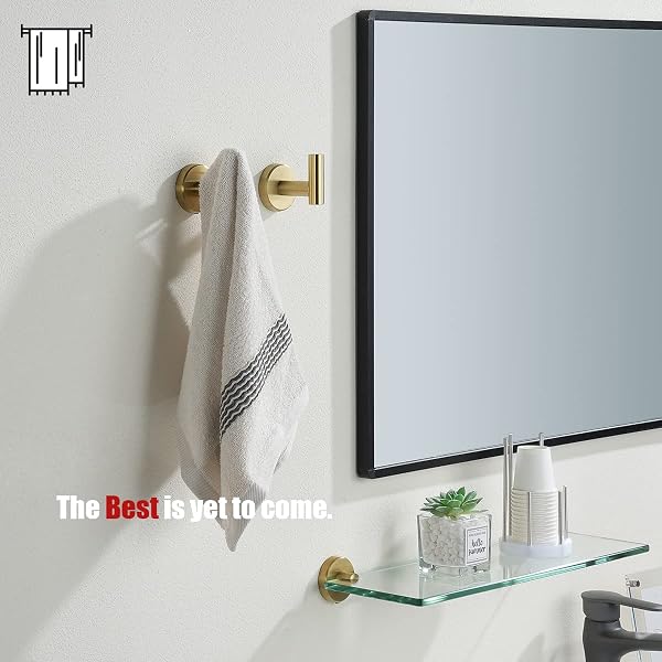 JQK Gold Bathroom Towel Hook, Coat Robe Clothes Hook for Bathroom Kitchen Garage Wall Mounted (Pack of 2), SUS 304 Stainless Steel Brushed Gold, TH100-BG-P2 - 3