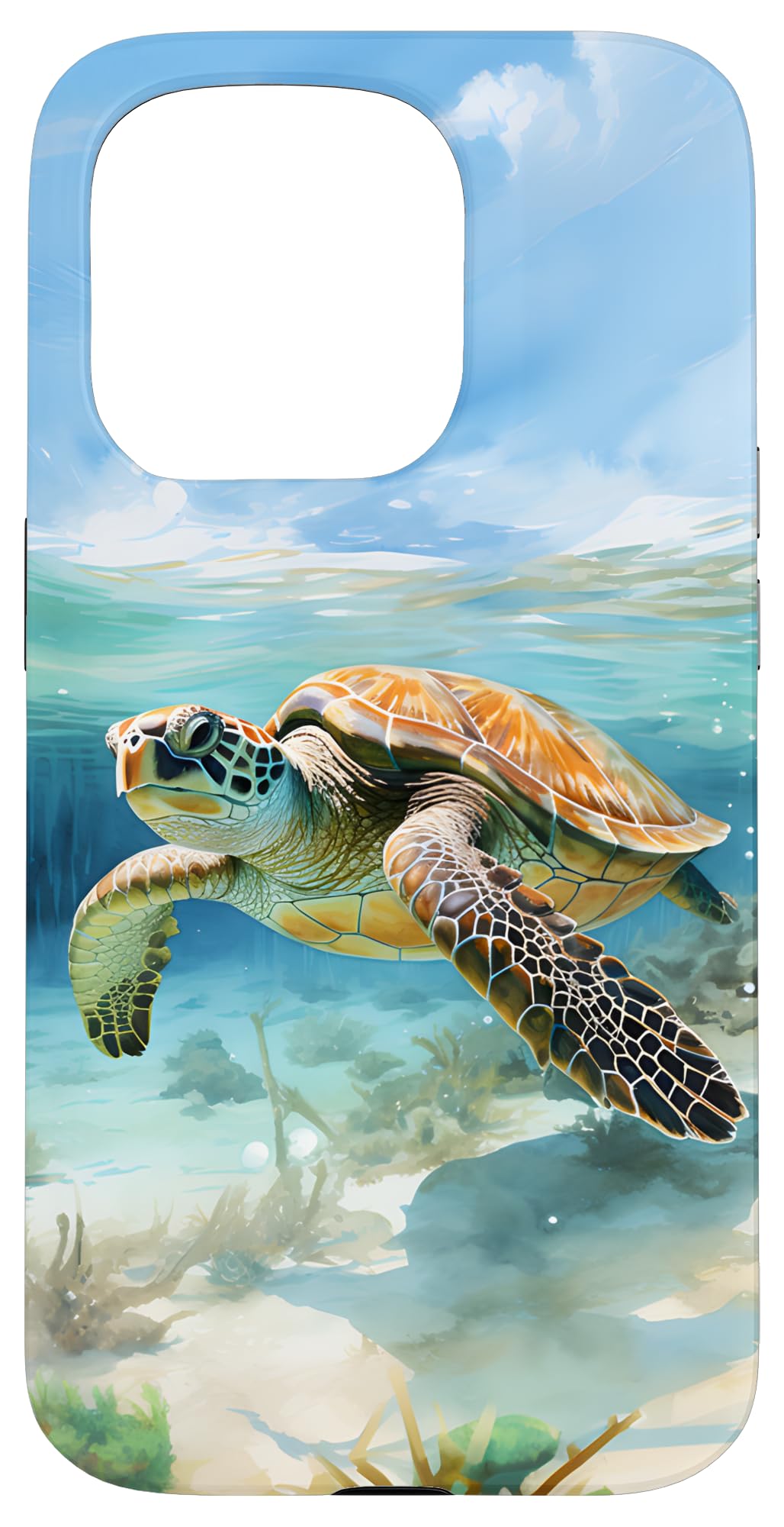 Green Sea Turtle Relaxing Watercolor Case for iPhone 15 Pro