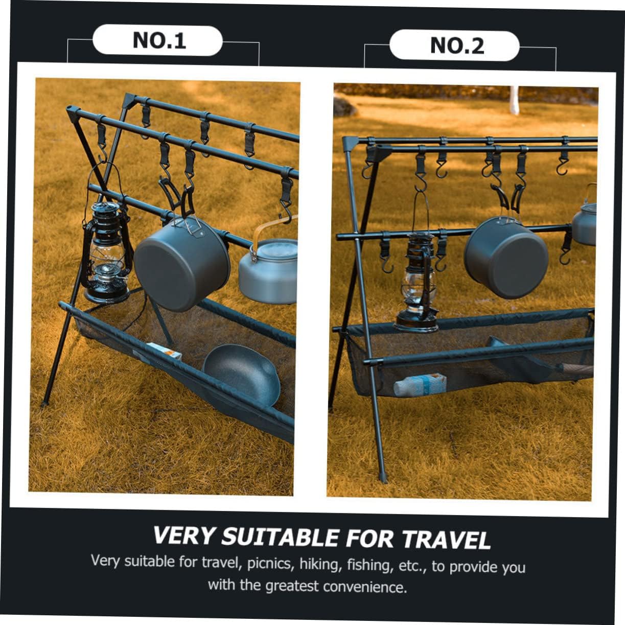 Foldable Camping Grill Stand Mesh Rack Double Layer Outdoor BBQ Storage for Picnics and Camping Trips Lightweight and Portable Cooking Accessory