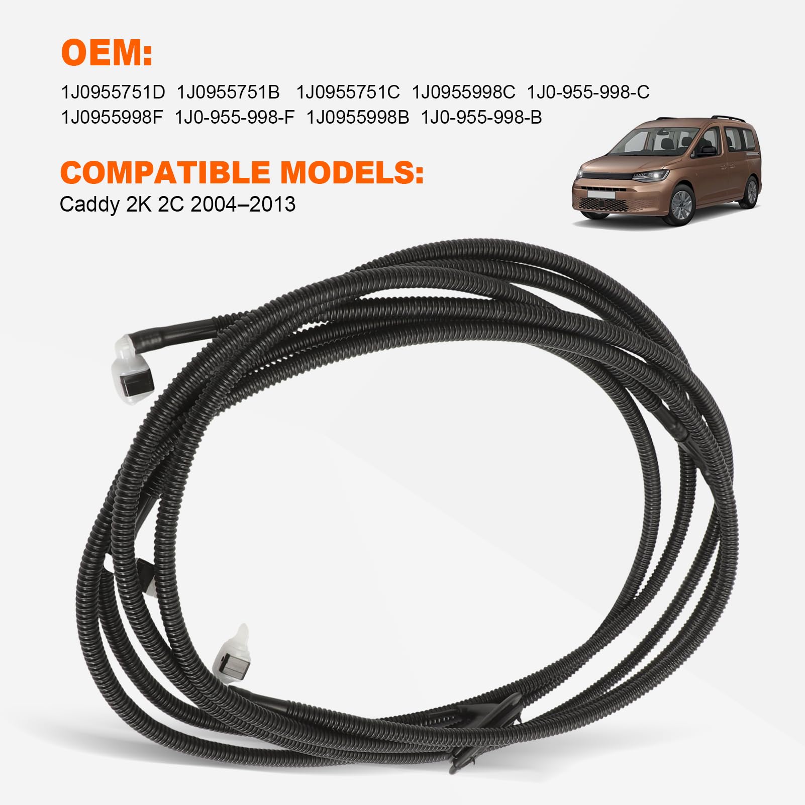 Tuyau de lave-glace (avec buse) 1J0955751D 1J0955751B Convient pour Volkswagen Caddy 2K 2C 2004-2013 Tuyau de lave-glace 1J0955751C 1J0955998C
