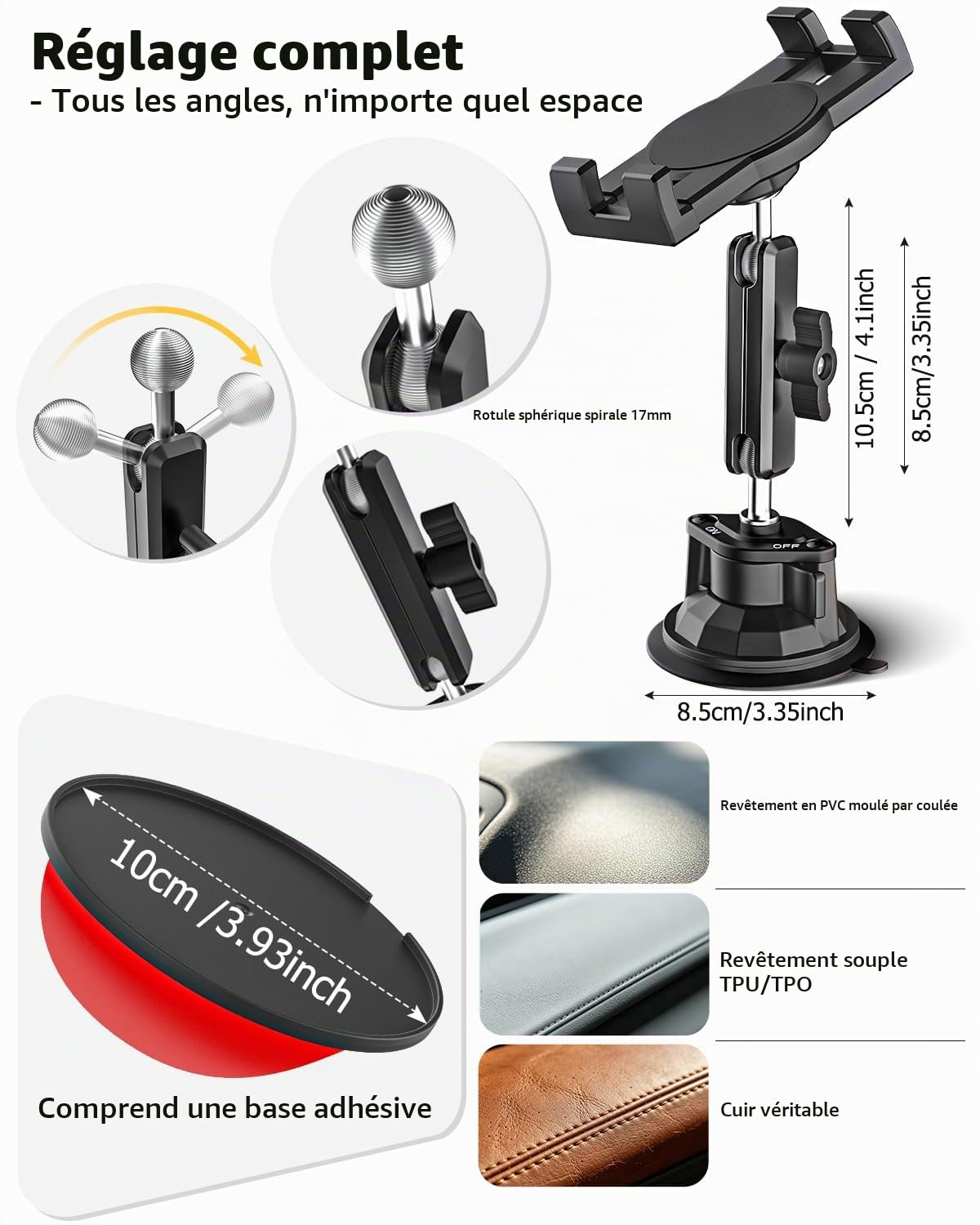 Support Tablette Tracteur avec Ventouse Puissante pour Tablettes Téléphones | Fixation Pare-Brise Tableau de Bord Fenêtre - Robuste Support Tablette Voiture Vehicule avec Bras Flexible en Aluminium