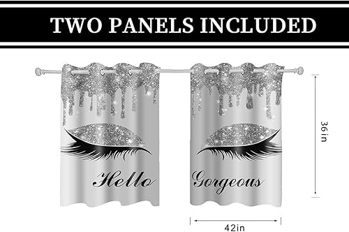 Miniatura 2 de BSPPTI Hello Gorgeous - Cortina de pestañas de unicornio, para oscurecer la habitación, con aislamiento térmico, con ojales grises, cortinas de