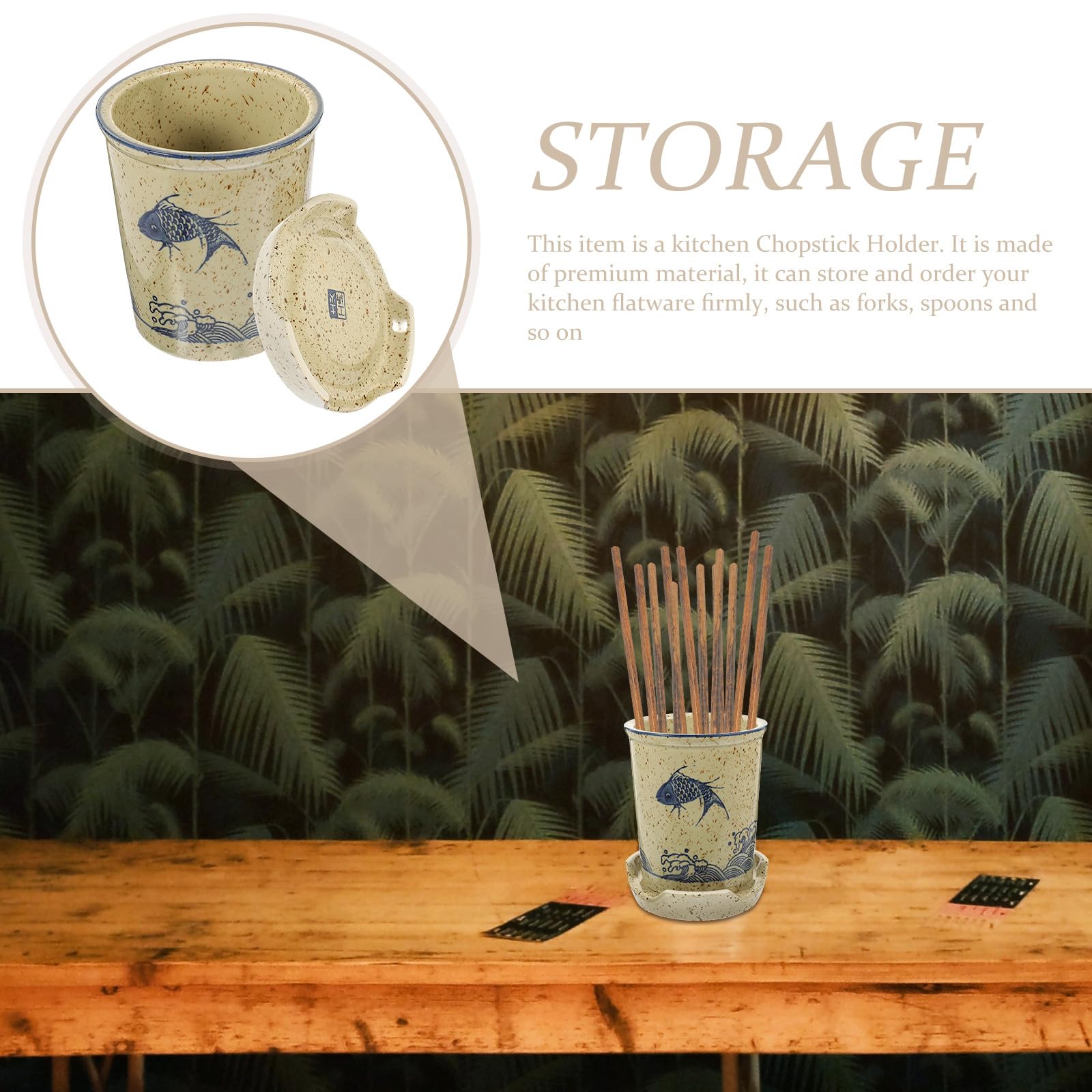 VALICLUD Porte-baguettes Pratique en Céramique Khaki pour Ustensiles Cuisine, Organisateur Stable et Moderne Égouttoir, pour Plan de Travail