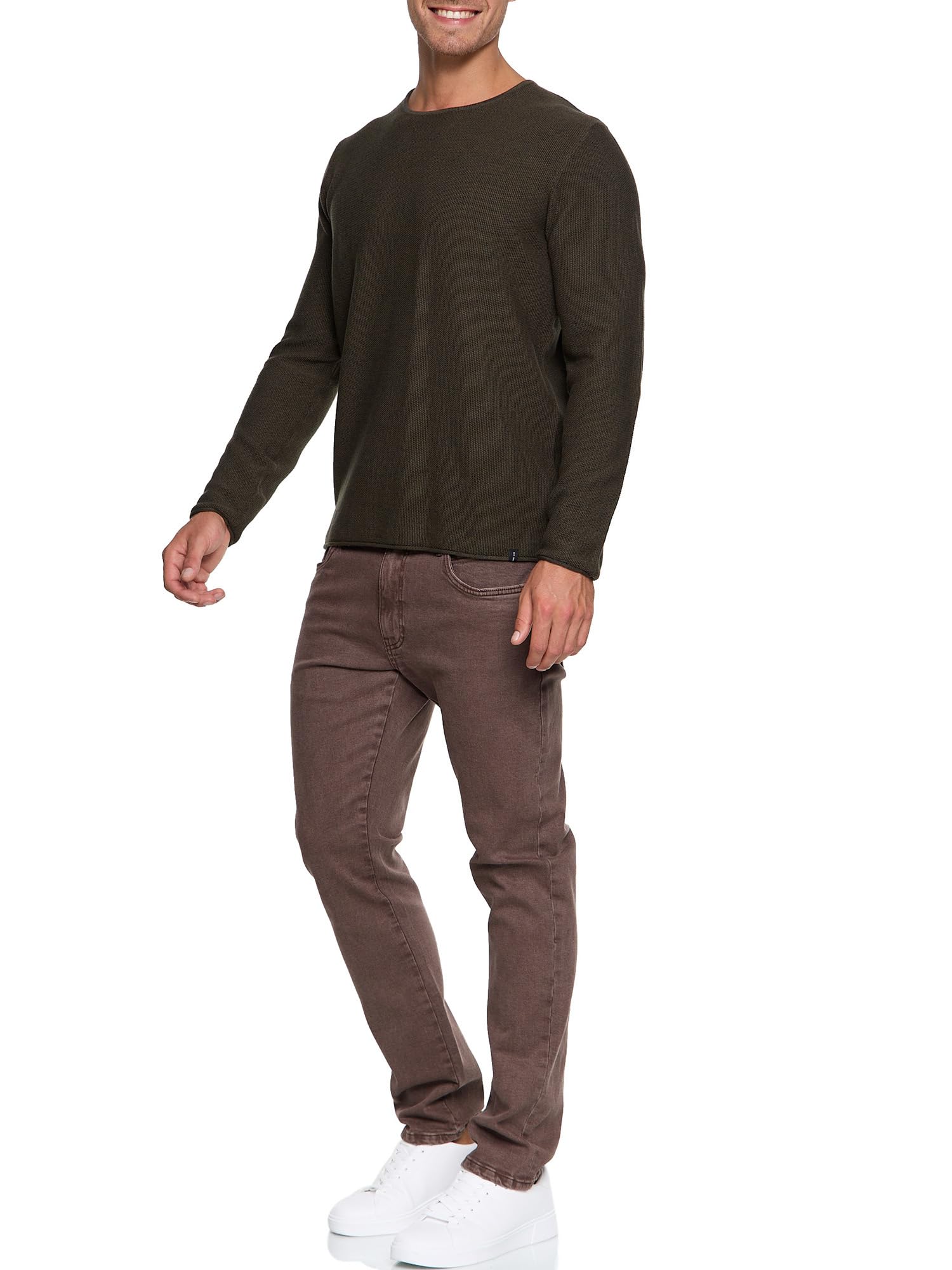 Indicode Herren Loakim Klassischer Strickpullover mit Rundhalsausschnitt | Pullover Herrenpullover Pulli meliert für Männer