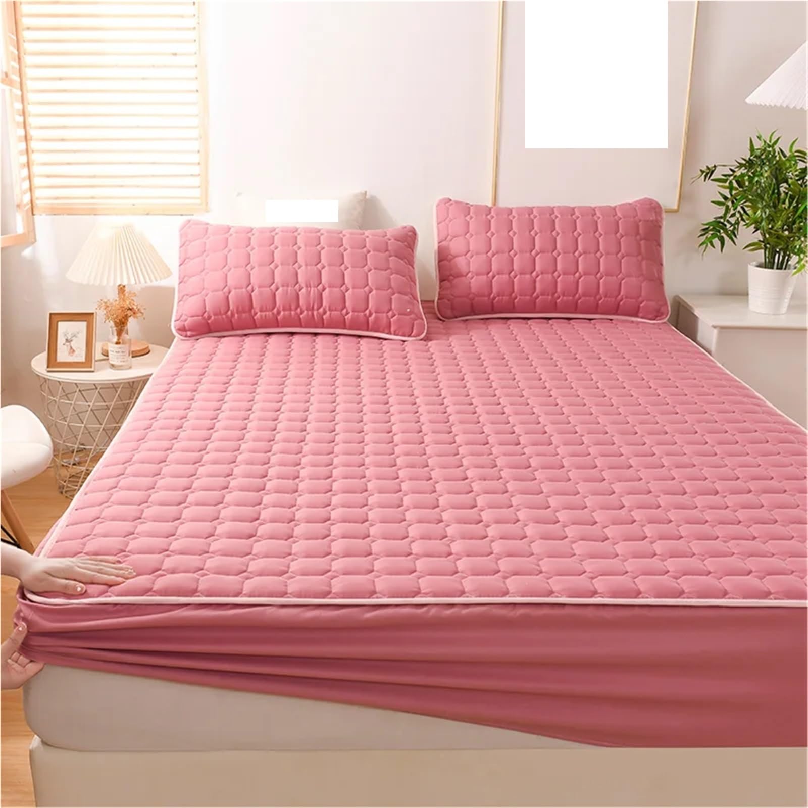 Cubre Colchón Funda de colchón de algodón lavado impermeable, ajustable, funda protectora de colchón, proceso de acolchado de algodón laminado, color sólido sin fundas de almohada para Colchón(Gray,15
