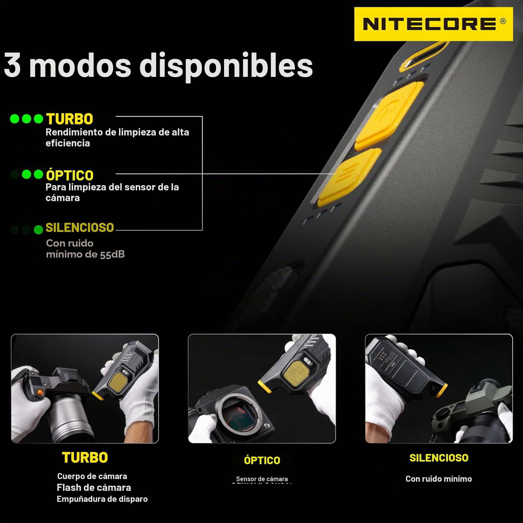 NITECORE BB21 Kit de limpieza de cámara de soplador de aire para fotografía electrónica con kit de limpieza multiusos NIA004, cepillo de limpieza de lentes, guantes antideslizantes de limpieza de