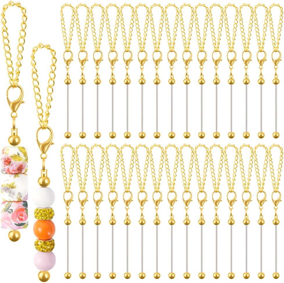 30 PCS Beadable Keychain Bars Bulk, Metal Blank Keychain Bars for Beads, DIY Beaded Key Chain Making Kit for DIY Crafts Jewelry Charms Making Supplies, Multicolor