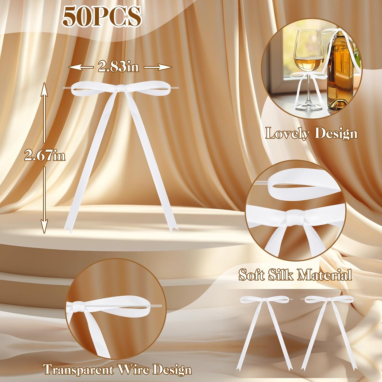 50 Pcs Satin Ribbon Bows 5x7 Inch Twist Tie Bows, Cute White Bow Decor for Gift Wrapping, Cake Treat Bags, Craft DIY Gift, Party Favors Wedding Decorations (White) image 4