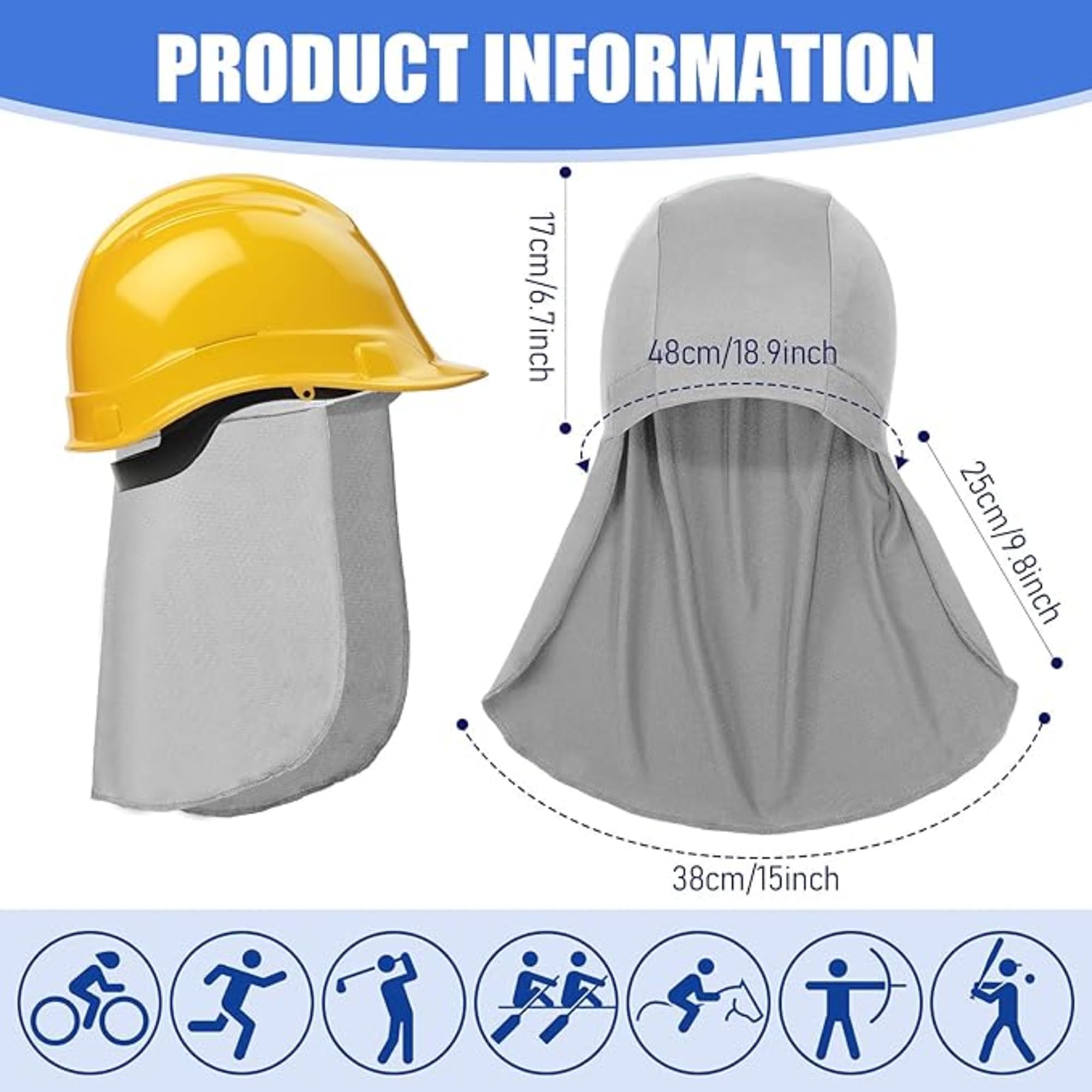 3 Pieces Helmet Liner with Neck Mask, Cooling Skull Cap Sweat Wicking Cap with Tail Sun Cycling Running Neck Protection Hat